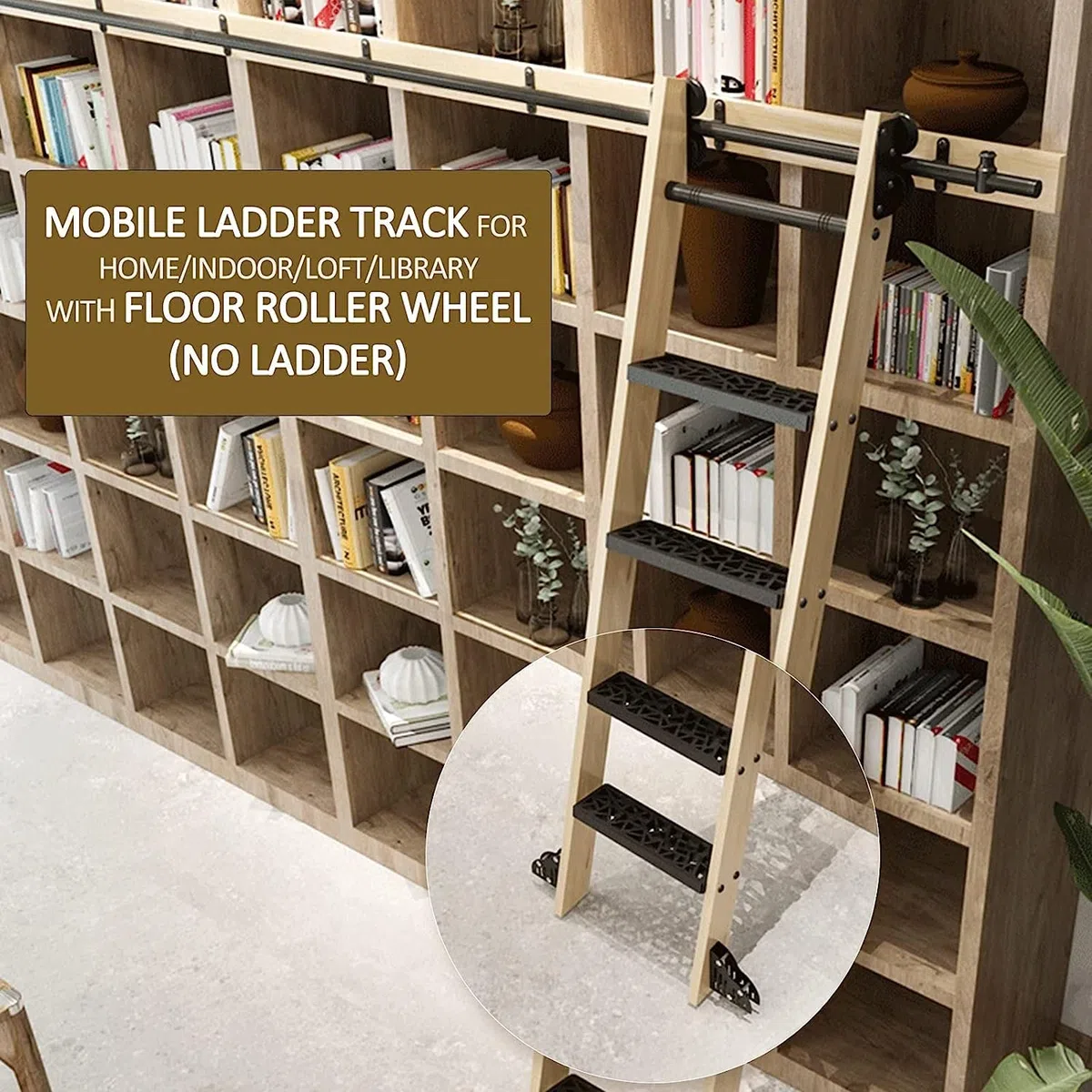 Library Rolling Ladder Track Full Set Hardware, with Floor Roller Wheel Mobile Leiter Track Carbon Steel Slide, Sliding Barn Door Kit (No Ladder) (Size : 6.6ft/200cm Track Kit)