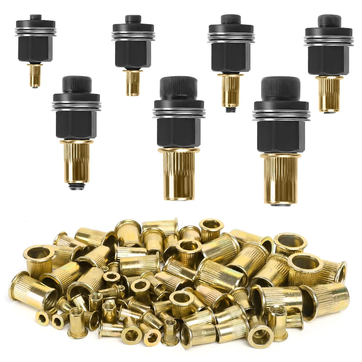 7 Stücke Nietmutternzange Set, für M3, M4, M5, M6, M8, M10, M12 Nietenzange Nietmuttern, Nieten Set Nietmutter Werkzeug, Manuelle Nietmaschine, Enthält Jeweils 10 Stück Muttern