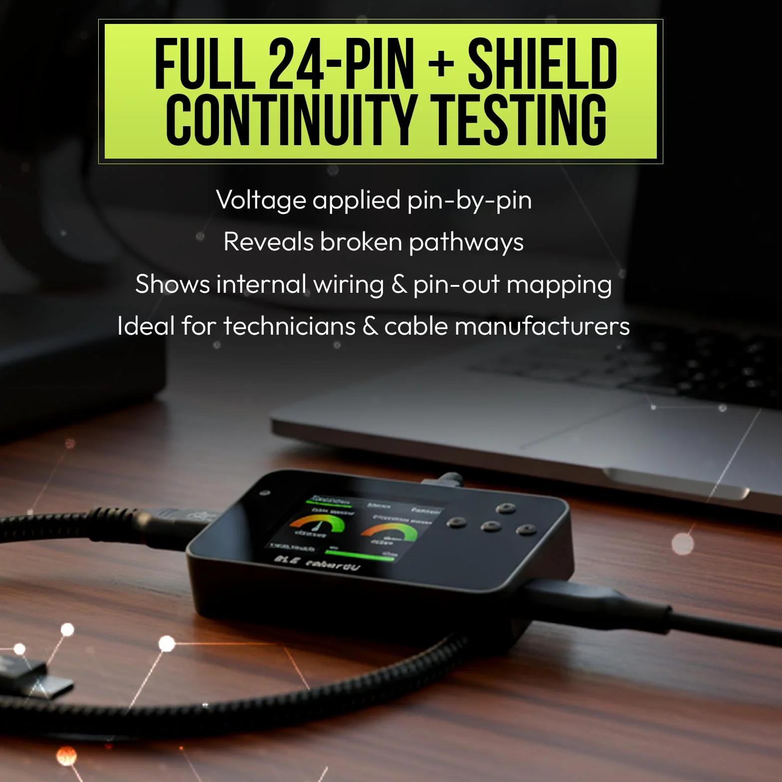 BLE caberQU Digitaler USB-C-Kabeltester, USB PD 3.0/3.1/3.2 eMarker-Anzeige, 25-polige Kontinuitäts-Pinbelegung, USB 2/3/4, Kabelwiderstand, iOS & Android App (BLE caberQU Sicherheitsset)