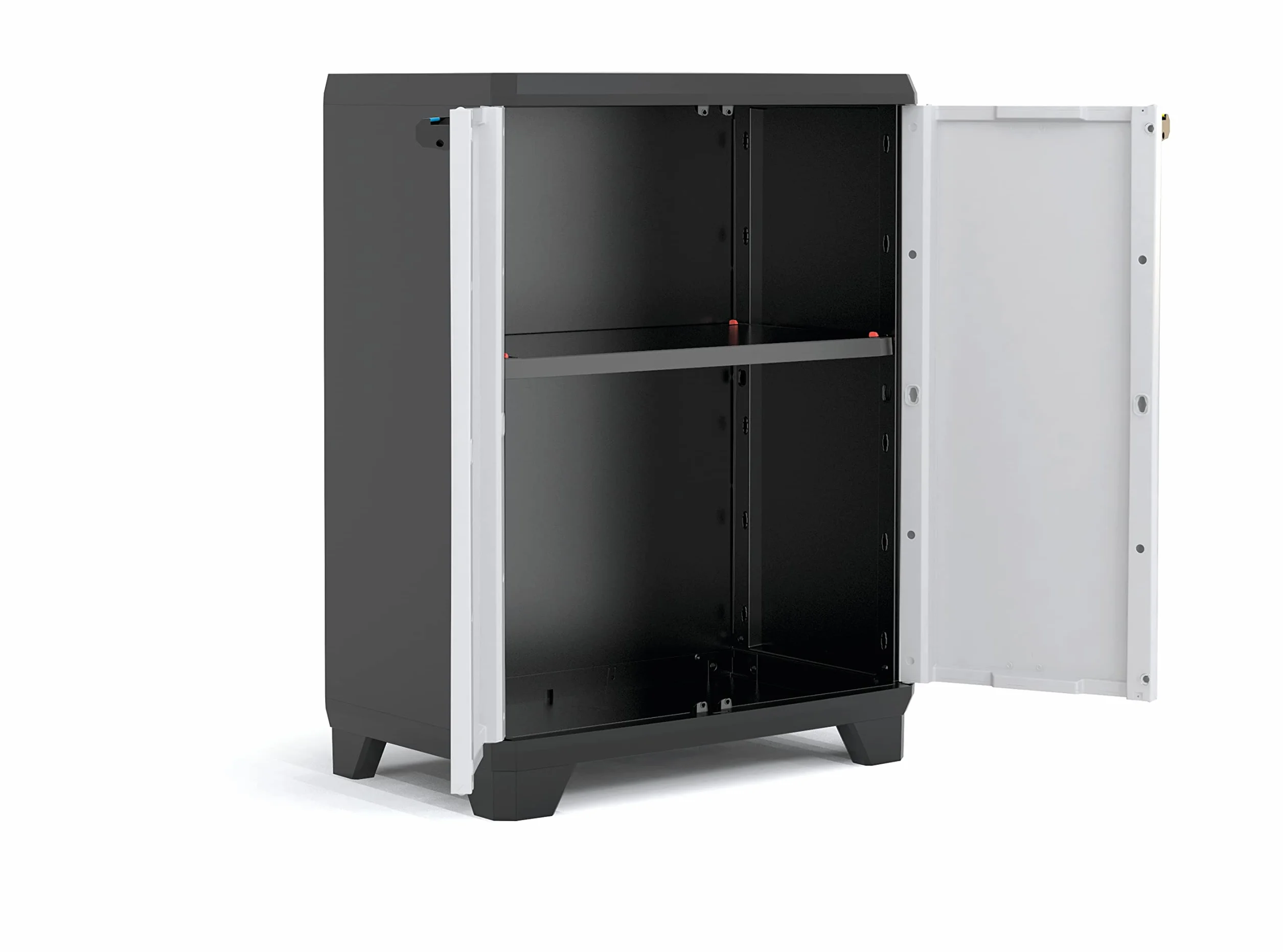 Keter Linear Kunststoffschrank, niedrig, hellgrau/schwarz/blau, 68 x 39 x 90 cm