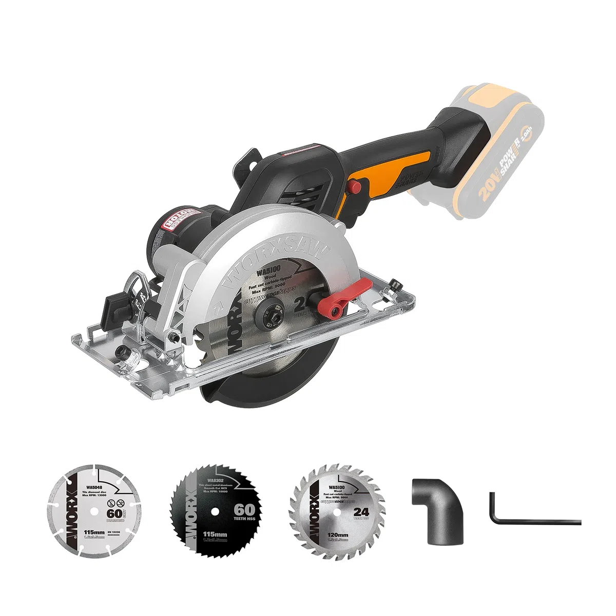 WORX NITRO WX531.9 Akku Kreissäge 20V – Leistungsstarke Bürstenlose Kreissäge für exakte, gerade Schnitte – 120 mm – Schneidet mühelos Holz, Metall, Fliesen & Plastik – ohne Akku & Ladegerät