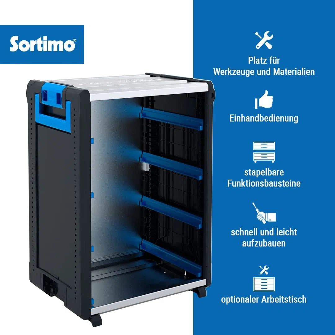 Sortimo WorkMo Modul mit 8 Kofferschienen – Kompatibel mit L-BOXX & Metallkoffern – Sichere Arretierung, modular erweiterbar – Mobile Arbeitsstation für Werkstatt & Transport