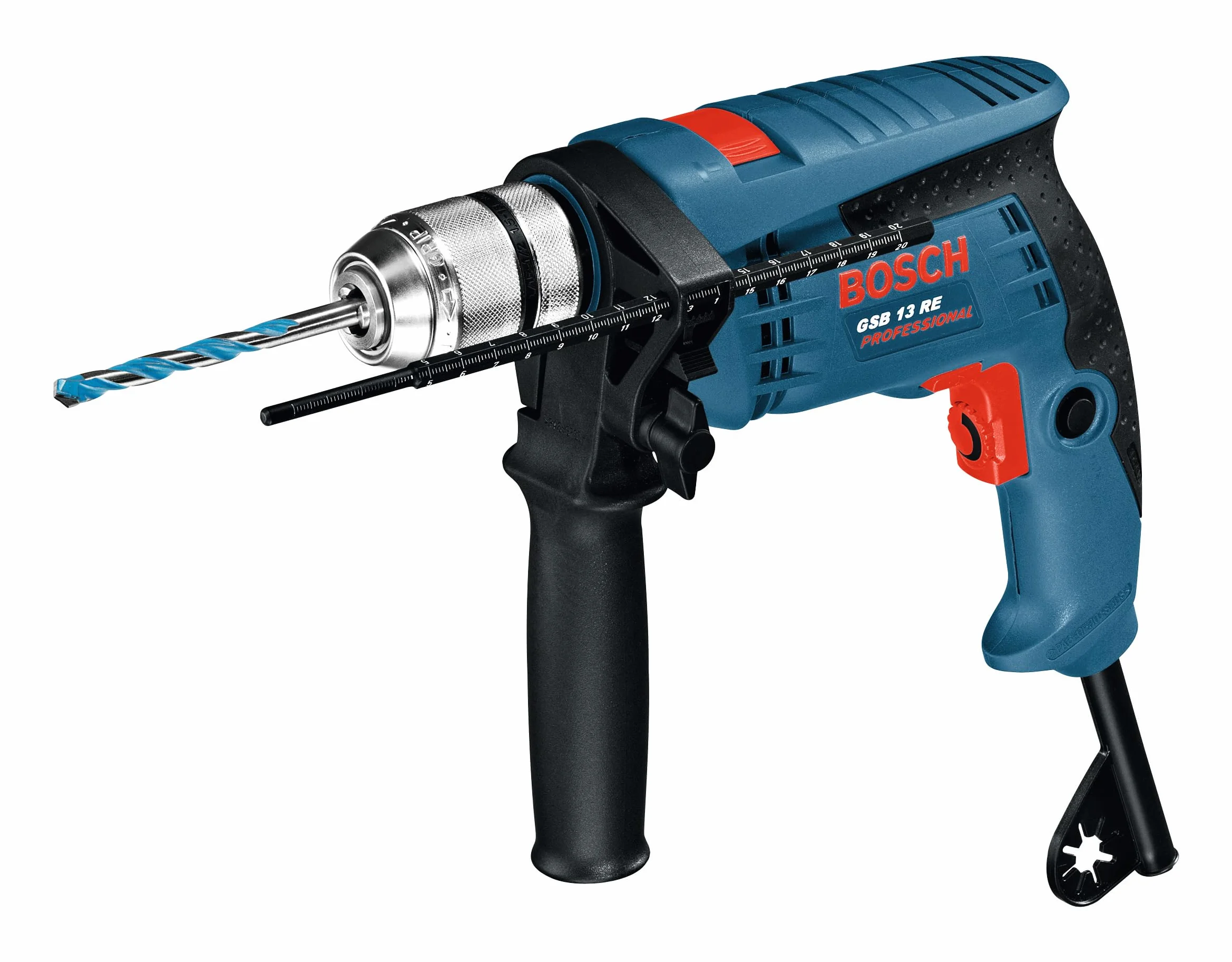 Bosch Professional Schlagbohrmaschine GSB 13 RE (Leistung 600 Watt, inkl. Tiefenanschlag 210mm, Schnellspannbohrfutter 13mm)