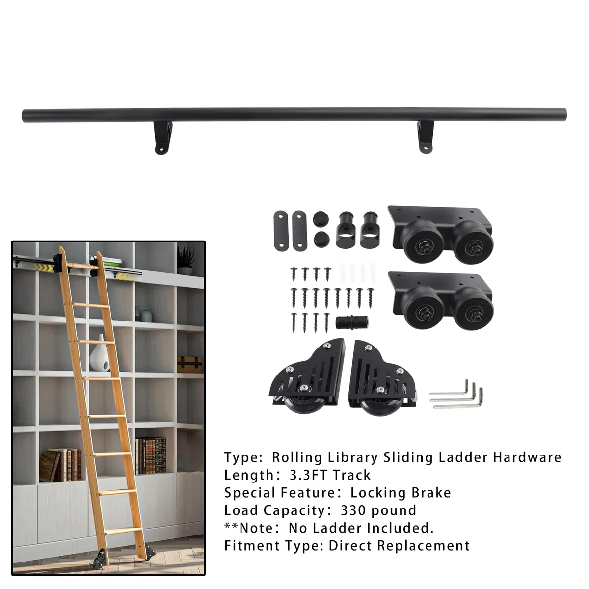 Bruce & Shark Rolling Library Sliding Ladder,Rollbare Bibliotheksleiter, Gleitleiterschienensatz für Bücherregale Lager Küche, DIY Möbel, Schwere Rollschiene für Schiebeleitern mit Bremse