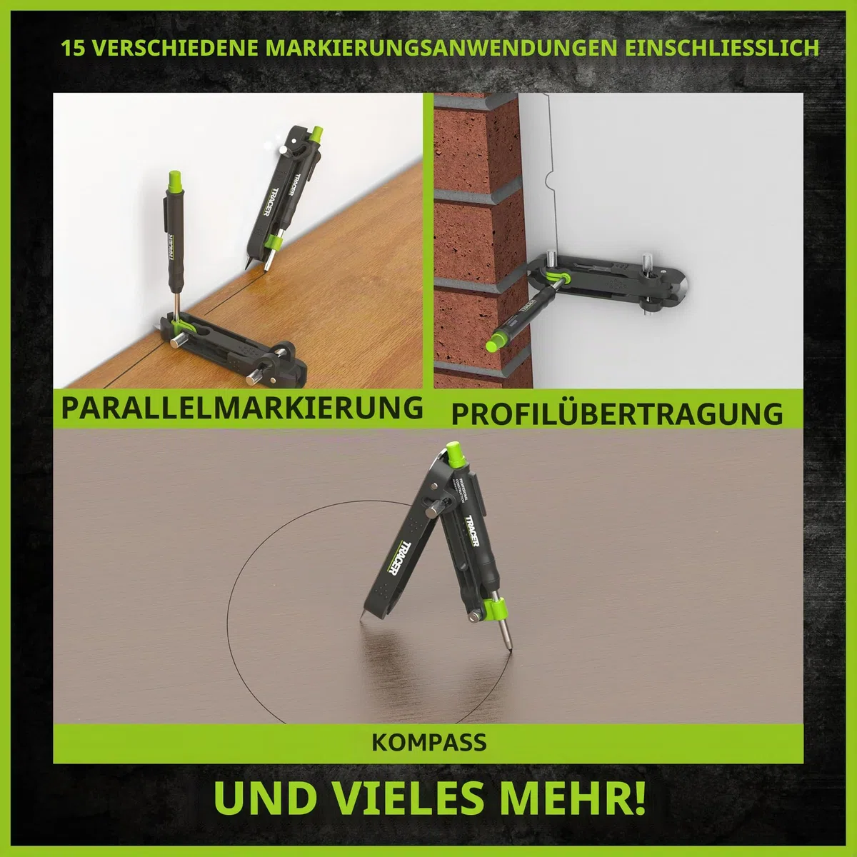 Tracer ProScribe Anreißwerkzeug Set – Multifunktions-Ritzgerät mit Tieflochmarker, 6 Ersatzminenhalter & Tasche | 15 Markieranwendungen | Anreißgerät für Holz, Fliesen & Metall