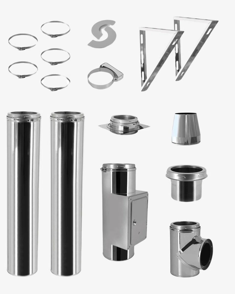 Edelstahlschornstein Oskar Ø 150mm Bausatz Länge 2,2m Kamin Komplettsatz 25mm Isolierung 0,5mm Wandstärke Wandabstand 300-600mm, Innovative Verbindungstechnik, Einfache Montage, Lange Haltbarkeit