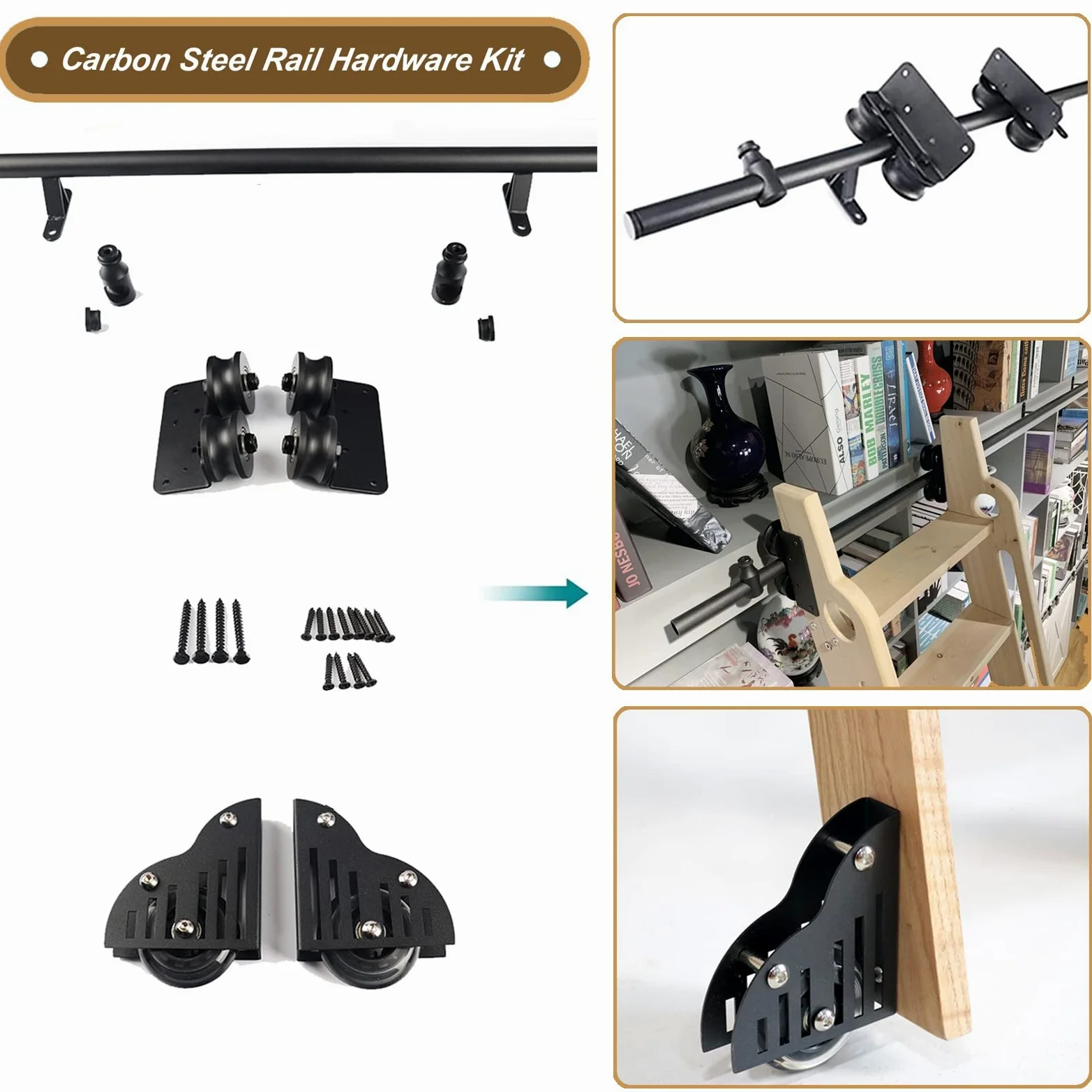 Bibliotheksleiter Rolling Kit Gleitschiene Hardware-Kit Leiterschienensystem Schiebetürschienen-Kit aus Holz Schrank-Kit Rundrohr-Kohlenstoffstahl-Rutsche (Keine Leiter) (Size : 13ft/400cm T