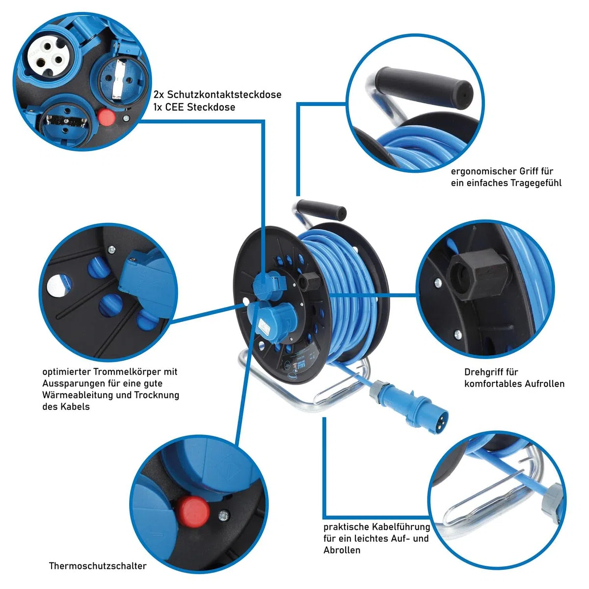 CEE-Campingkabeltrommel EXTREME Campingkabel Wohnmobil-Kabel Caravantrommel H07BQ-F 3G 2,5mm² 25 Meter von KALLE DAS KABEL Kabeltrommel +Anschlussleitung mit Winkelkupplung 1,5m +Adapterleitung