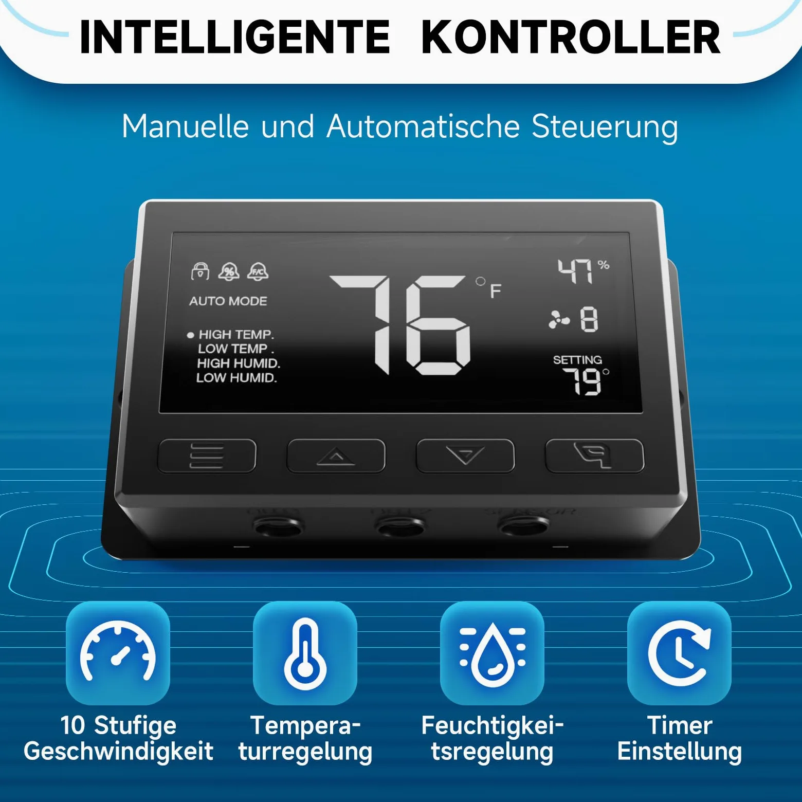 Hon&Guan Industrielle Abluftventilator 350mm EC-Motor Super Luftmenge 2200m³/h Wandventilator mit Teuchtigkeitssensor Temperatursensor Ganzmetallgehäuse Fensterläden Wandlüfter für Keller Garage Attic