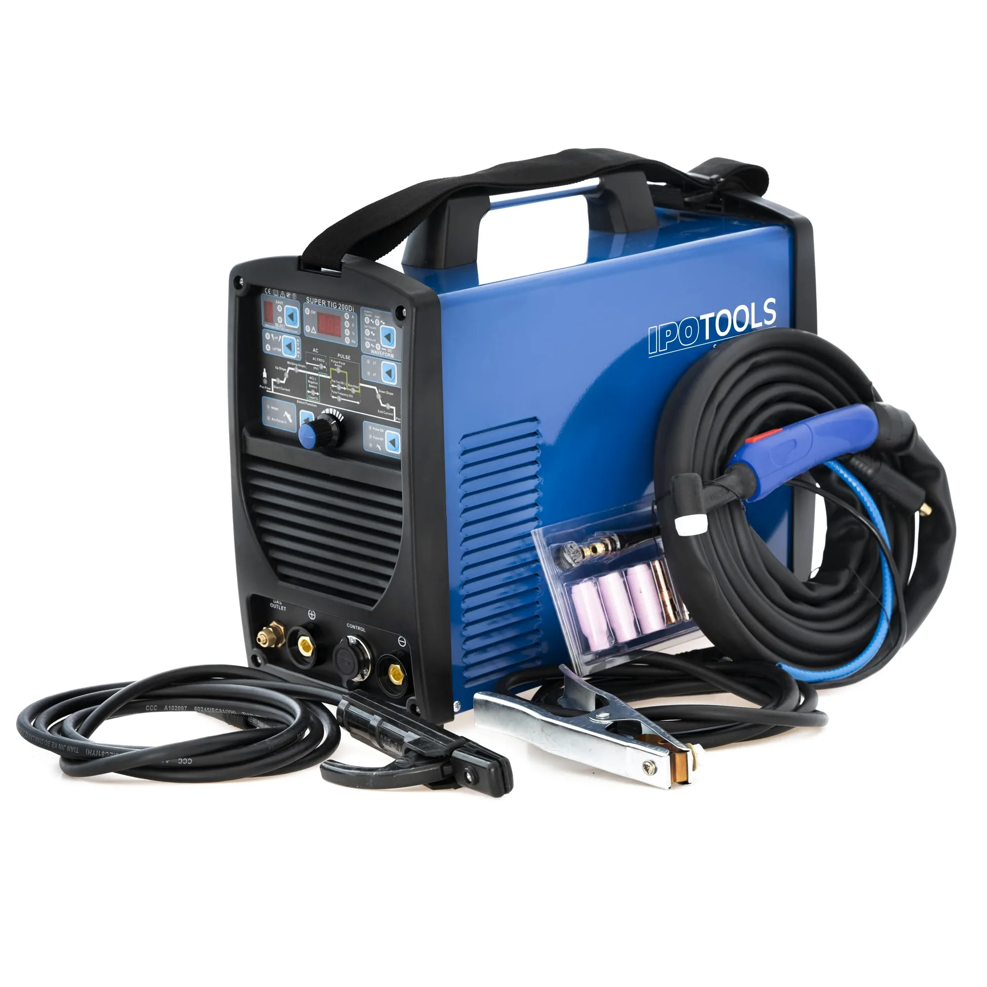 IPOTOOLS SUPERTIG 200DI WIG Schweißgerät AC DC Schweissgerät mit 200 Amper Volldigitales Inverterschweißgerät Inkl HF-Zündung, Pulsfunktion, MMA, IGBT, 7 Jahre Garantie