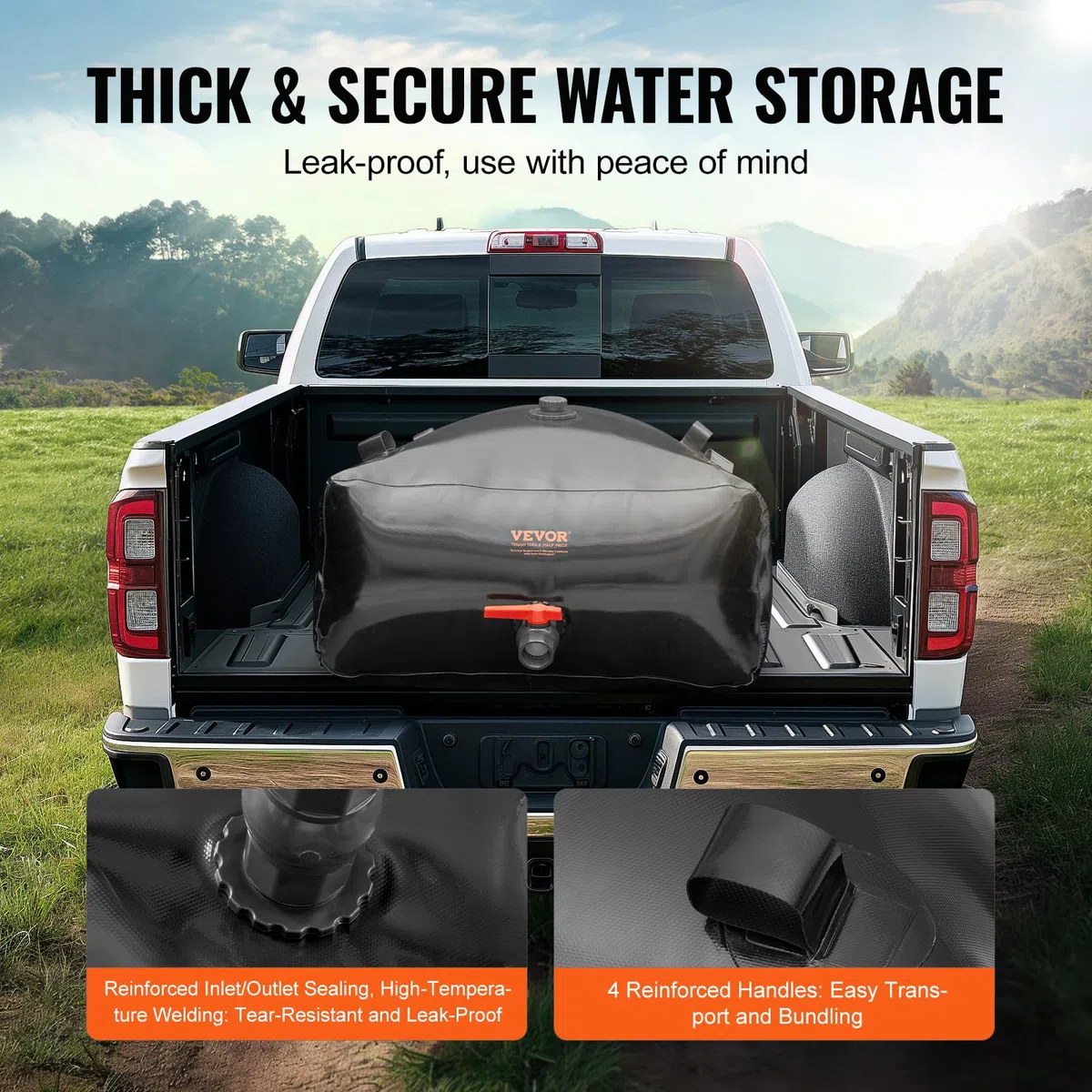 VEVOR Wasserblasen Aufbewahrungsbehälter 330 L, Wohnmobil-Wassertank, 1000D PVC faltbare Wasserspeicherbehälter, weicher Wasserbeutel, tragbare Wasserblase, Brandschutz, Camping, Notfall, Schwarz