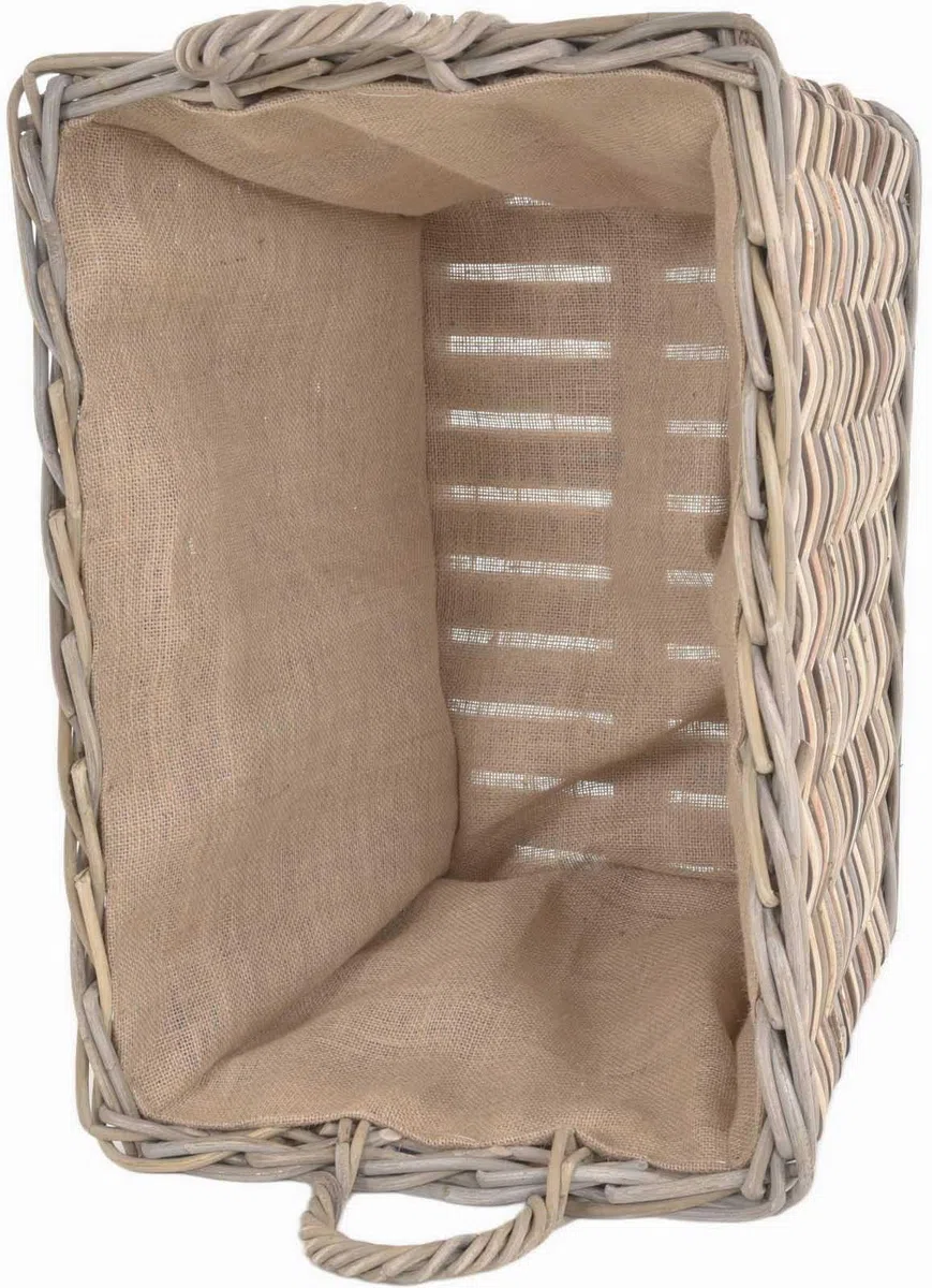 Stabiler Kaminholzkorb, Flechtkorb mit eingearbeitetem Jutestoff/Holzkorb aus unbehandeltem Natur-Rattan (Mix Natur)