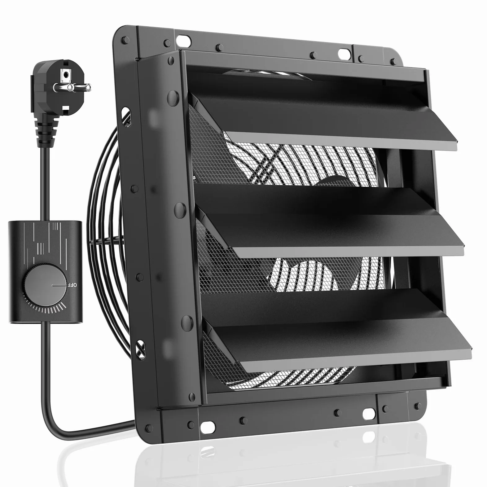 HG Power 250mm Abluftventilator mit Drehzahlregler Industrie Wandventilator 1100m³/h Wandlüfter Regelbar mit Maschensieb Aluminium Fensterventilator mit EU-Stecker für Keller Garage küche Lamellen
