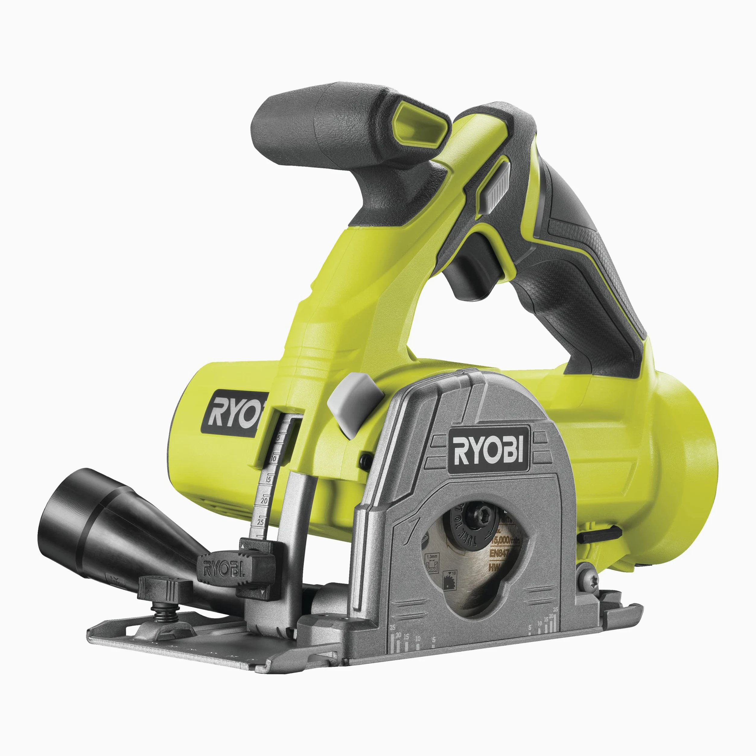 RYOBI R18MMS-0 18 V ONE+ Akku-Tauchsäge (Sägeblatt 85 mm, Schnitttiefe 0-26 mm, Bohrungsdurchmesser 15 mm, Staubabsaugvorrichtung, Zweithandgriff für zusätzliche Stabilität, ohne Akku und Ladegerät)