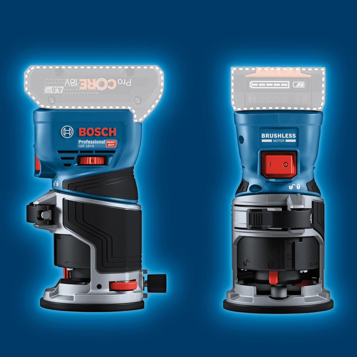 Bosch Professional 18V System Akku-Kantenfräse GKF 18V-8 (inkl. Parallelanschlag, 2x Saugadapter zum Fräsen, Spanschutz, 8-mm-Spannzange, Spannschlüssel, L-BOXX ohne Akku/Ladegerät)