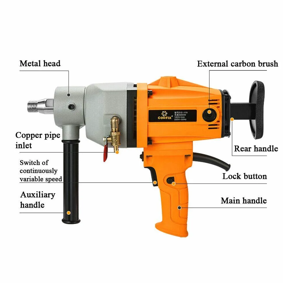 Fayelong Diamant-Kern-Bohrmaschine Kernbohrgerät Bohrmaschine Kernbohrmaschine 7.1 Zoll 180 Millimeter Für Diamant-konkretes Bohrendes Bohren Nass/Trocken Bohren 3000W 220V