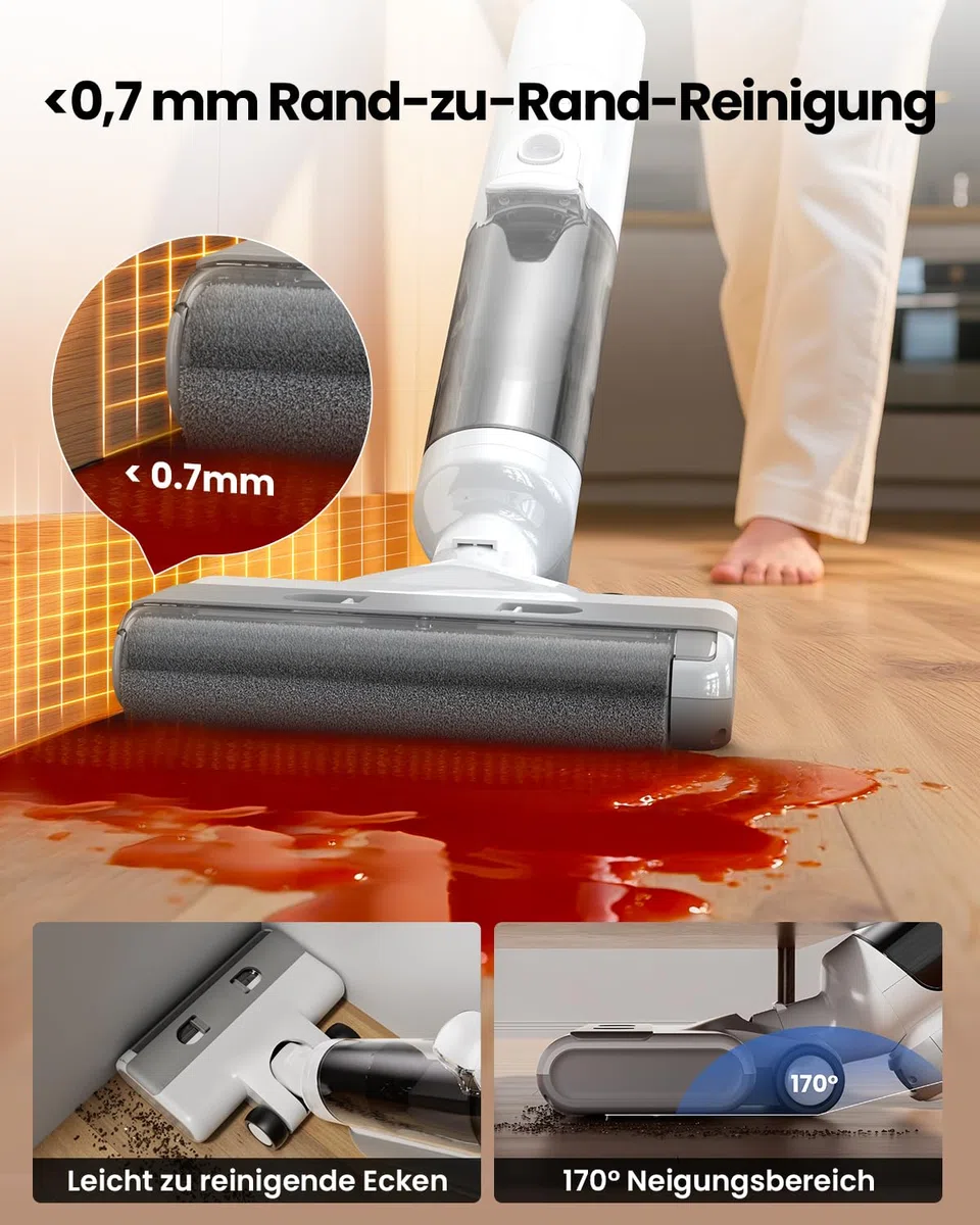 Proscenic F10 Ultra Nass Trockensauger, 60 Min Staubsauger mit Wischfunktion, Smart 3 in 1 Wet and Dry Vacuum Cleaner, 0,7 mm-Wandreinigung, Selbstreinigung, Anti-Tangle, LED-Display, für Harte Boden