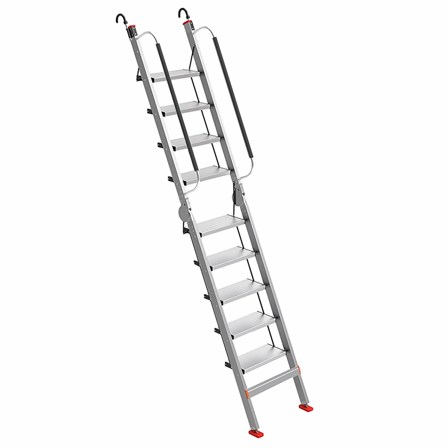 Aluminium-Bodentreppe Dachbodentreppe mit Handlauf, Leichtbau-Ausziehleiter mit rutschfesten Füßen, Raumsparende Klappleiter Leiter, für Zuhause, Büro, Heimwerker(275 * 50cm/108 * 20in)