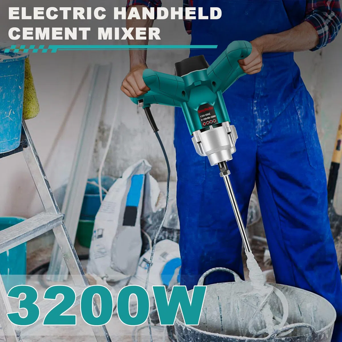 3200W Rührwerk Mörtelrührer mit 2 Rührpaddeln | 1200 U/min Bürstenloser Motor, 6-stufig, Arretierbarer Schalter | Elektro Farbrührer Betonmischer für Farbe, Fliesenkleber, Mörtel, Beton, Futter