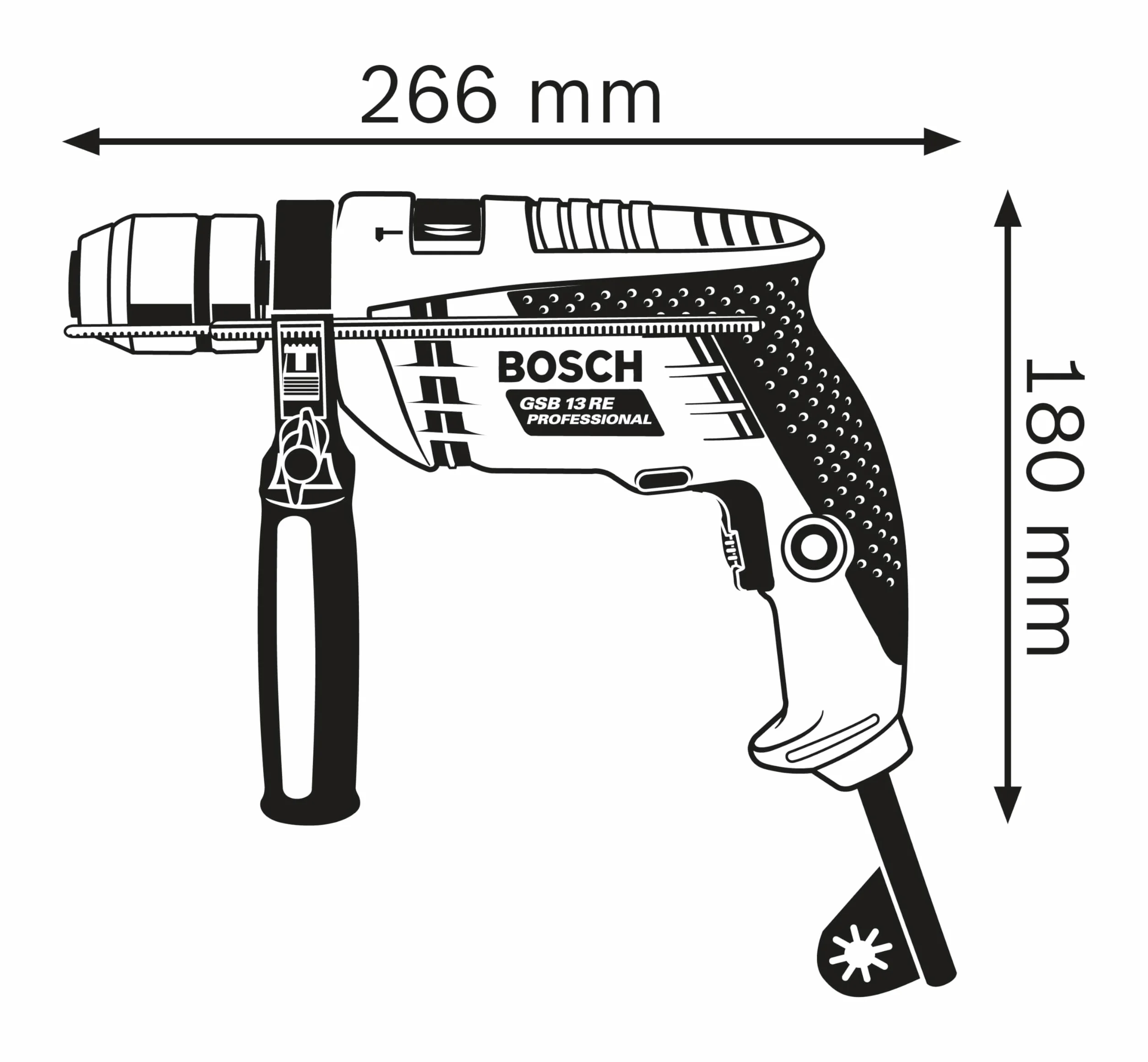 Bosch Professional Schlagbohrmaschine GSB 13 RE (Leistung 600 Watt, inkl. Tiefenanschlag 210mm, Schnellspannbohrfutter 13mm)