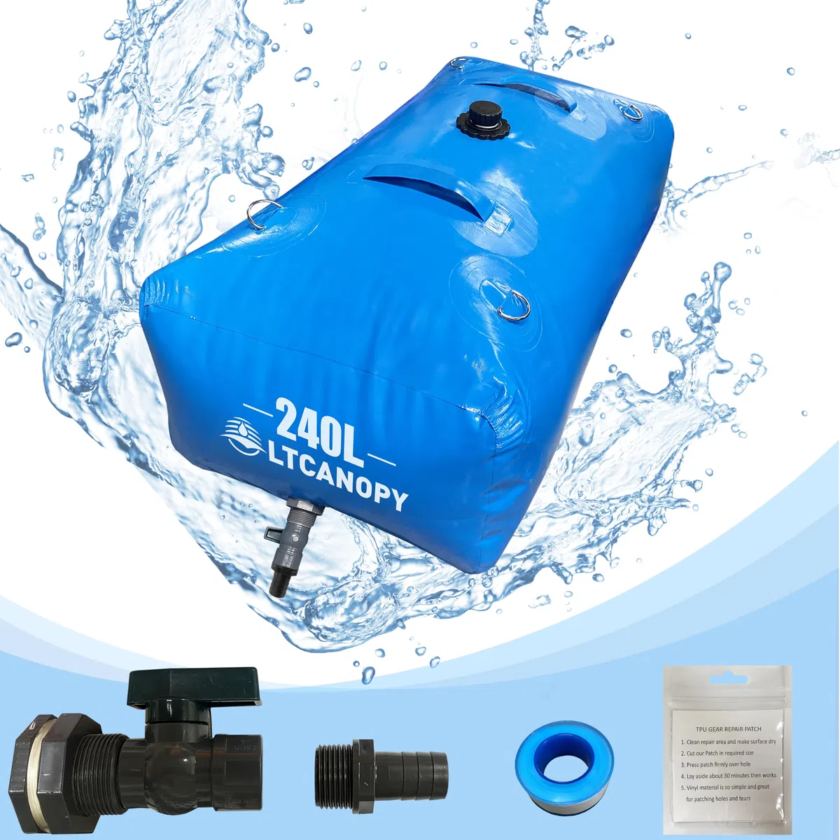 Wasserspeicherblase, große Kapazität Faltbarer Wasserblasentanks, zusammenklappbar Wassertank,Tragbare Wasserblase,feuerbekämpfend landwirtschaftliche Nutzung 52.7Gallone (240Liter)