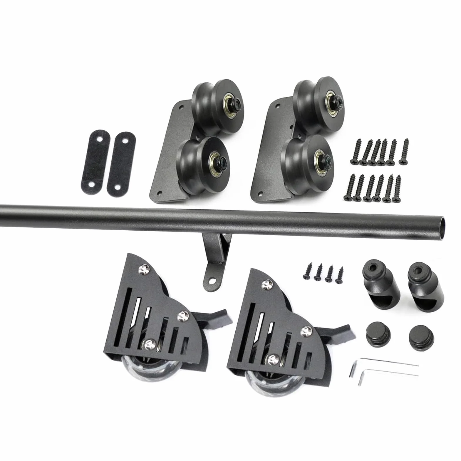 Bibliothek Schiebeleiter Hardware-Kit - Verstellbare 1 m - 7,3 m schwarze Metallschiene mit Bodenrolle - Komplettset für Rollleitern - Stahlkonstruktion