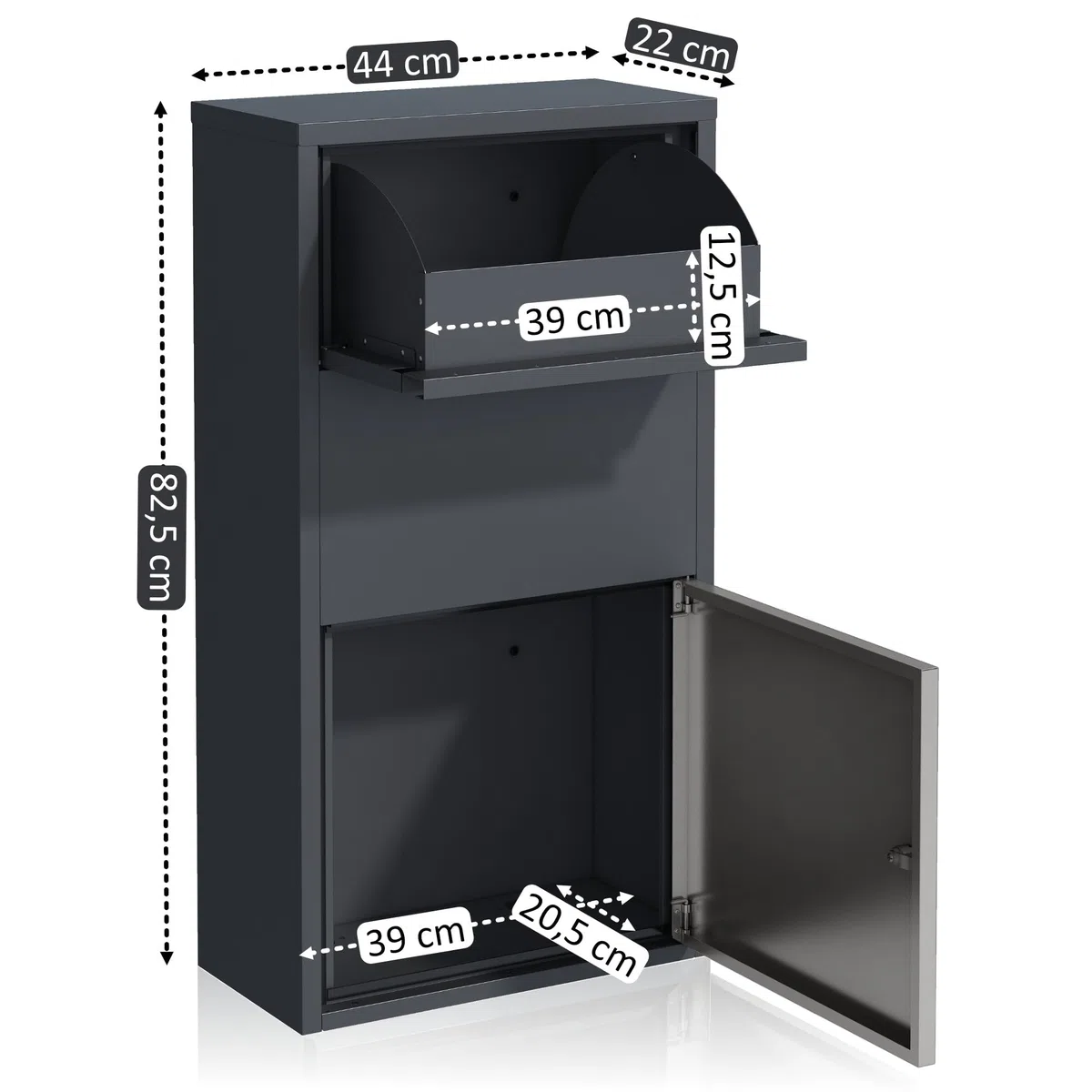 Zelsius Briefkasten mit Paketfach | Edelstahl, Anthrazit RAL 7016 | pulverbeschichteter Stahl | integrierte Rückholsperre | Wandmontage, Bodenmontage | Paketbriefkasten, Paketbox, Parcel Box