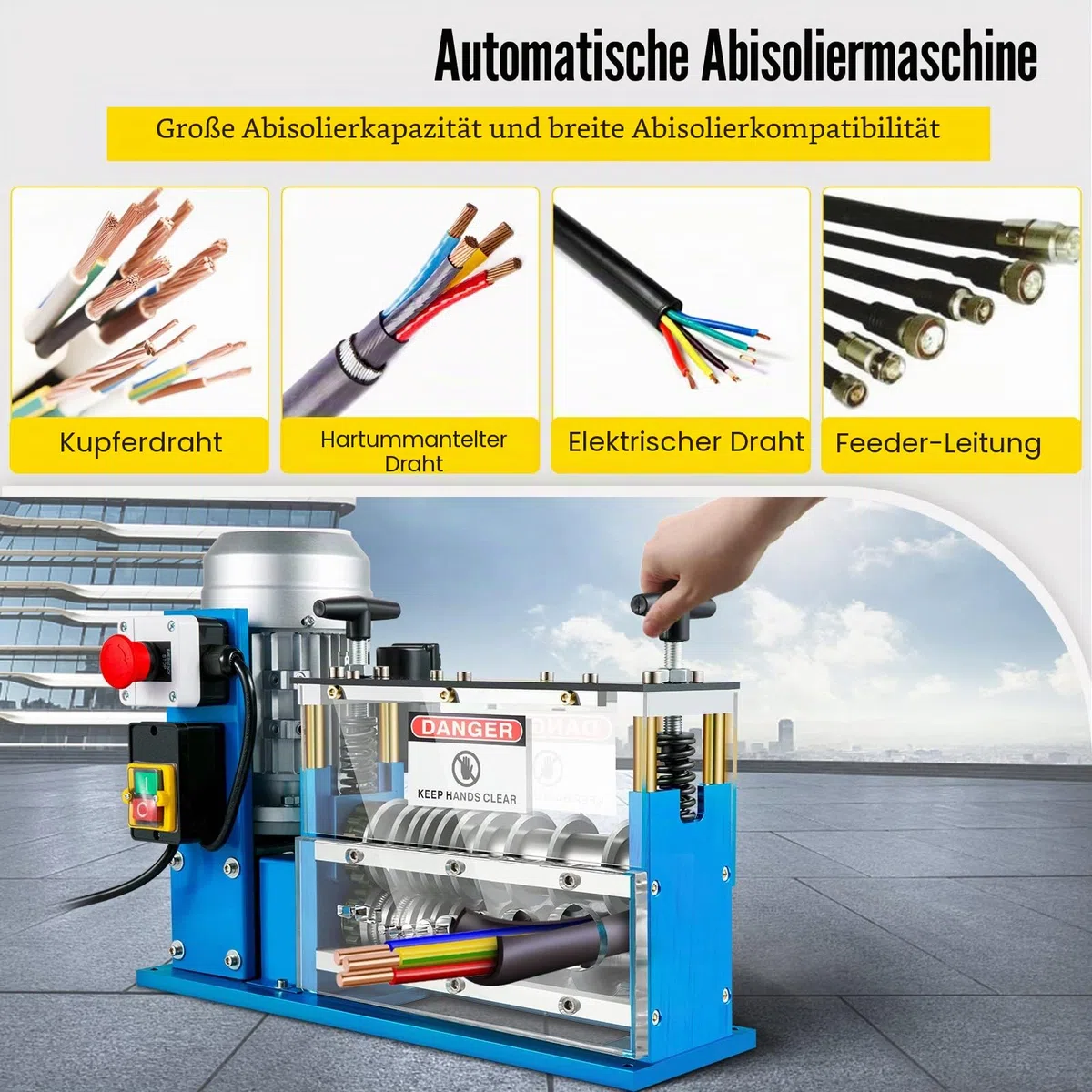 VEVOR Elektrische Abisoliermaschine, 370 W, 1,5 mm-38 mm, Kabelabisoliermaschine, Kabel Abisolierwerkzeug, 11 Kanäle 10 Klingen zum Recycling von Kupferdrähten/Entfernen, Isolierung aus Kunststoff