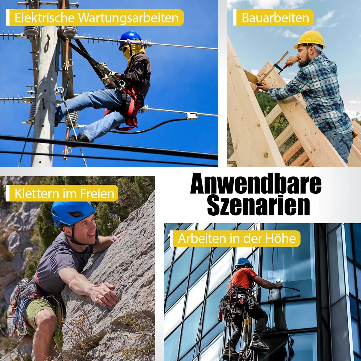 Absturzsicherung Dachdecker, Höhensicherungsgerät Absturzsicherung 3m/5m/7m/10m/15m/20m, Auffanggurt Absturzsicherung Einziehbar mit Selbstsicherndem Haken(Gelb,10m)