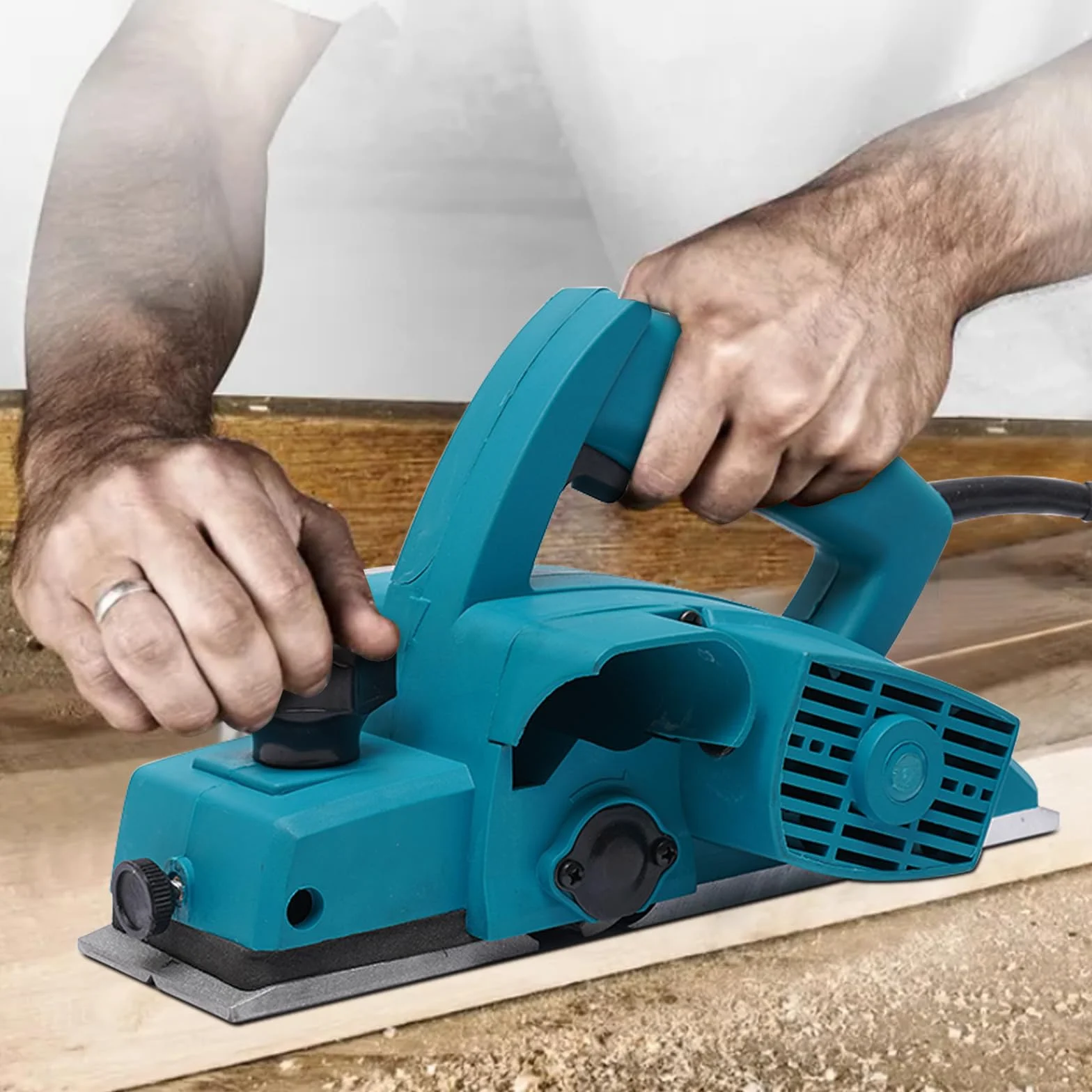 Elektrohobel 800W, 16000 U/min Elektro Hobelmaschine mit 2 Hobelmessern, Leiser Handhobel Elektrisch für Holz zum Schleifen & Schneiden, für Präzise Fasenarbeiten