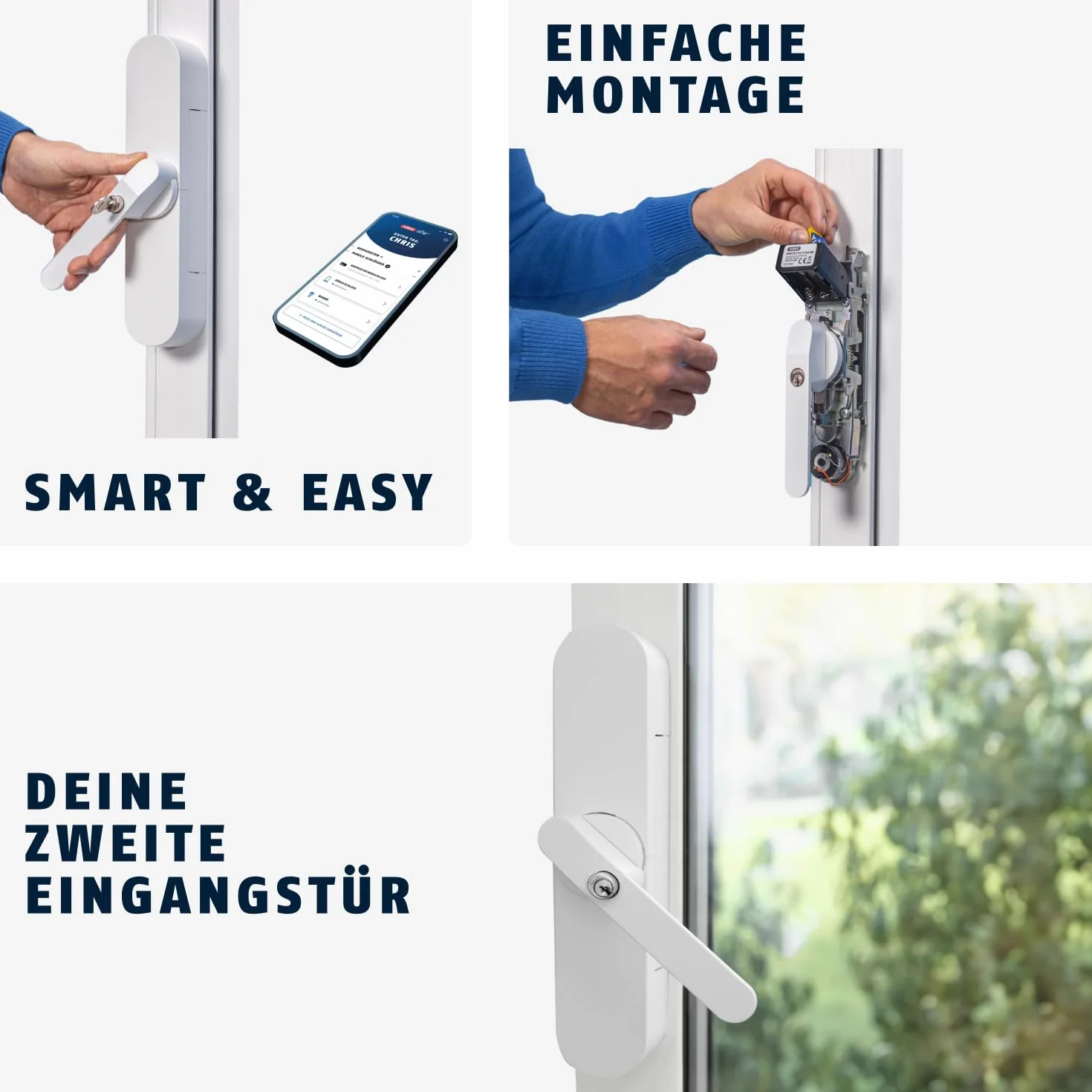 ABUS Fensterantrieb WINTECTO One – smarter Fenstergriff für Fenster, Balkon- und Terrassentür – mit Alarmfunktion – einfache Montage ohne Bohren – Weiß, gleichschließend (AL0145)