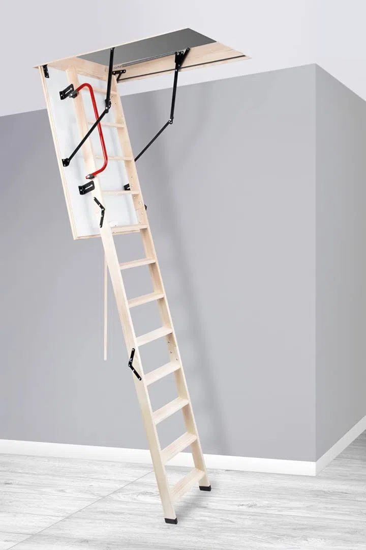 Bodentreppe 110x60 cm Termo PS – Gedämmte Speichertreppe Holz U-Wert 1,22 W/m²K, Dachbodentreppe mit Handlauf & Füßen, Klapptreppe 3-teilig bis 280cm Raumhöhe, 160kg Belastbar