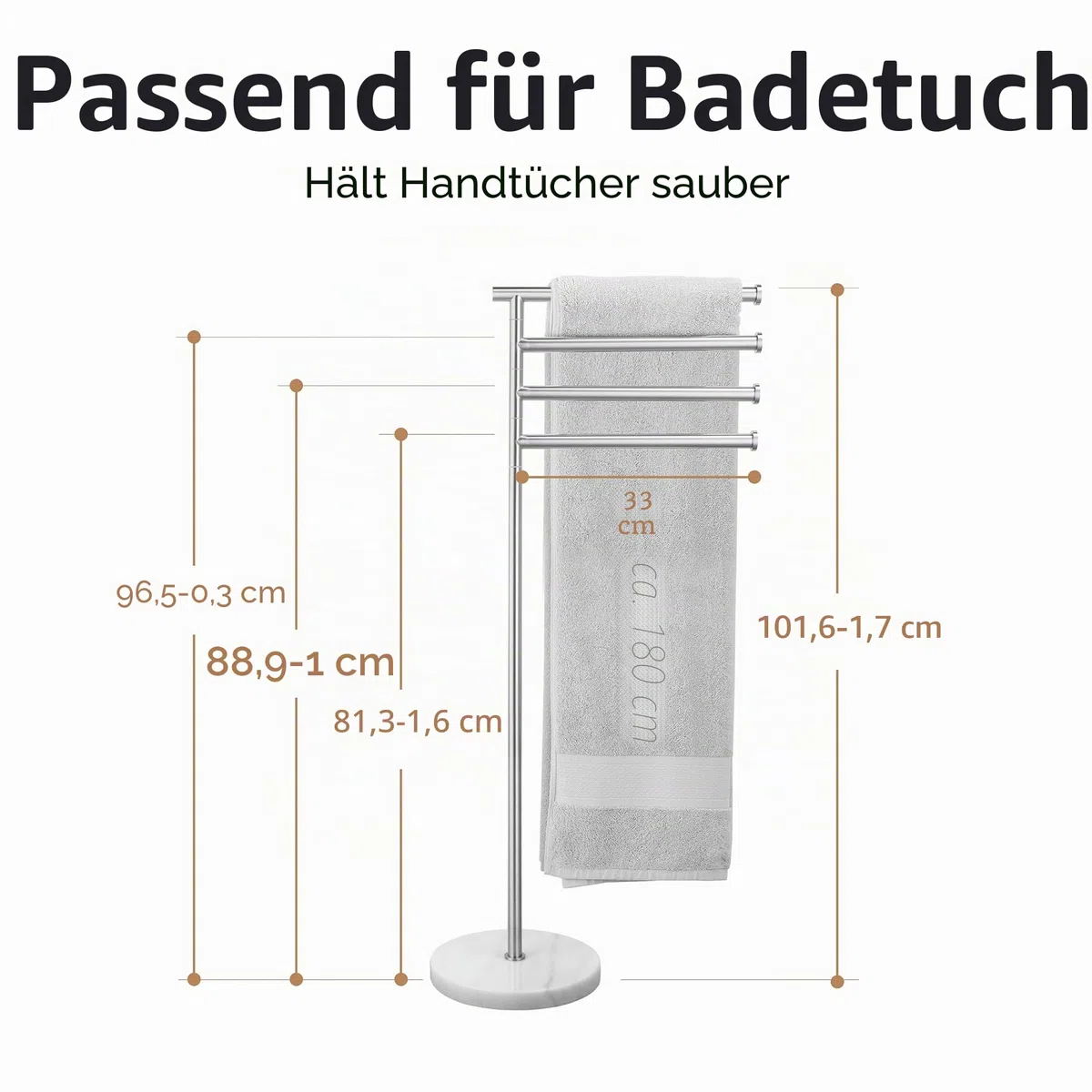 KES Handtuchhalter Stehend Handtuchhalter 4 Armig Schwenkbar Handtuchständer Freistehend Marmor Bad Gebürstet, BTH219S4-2