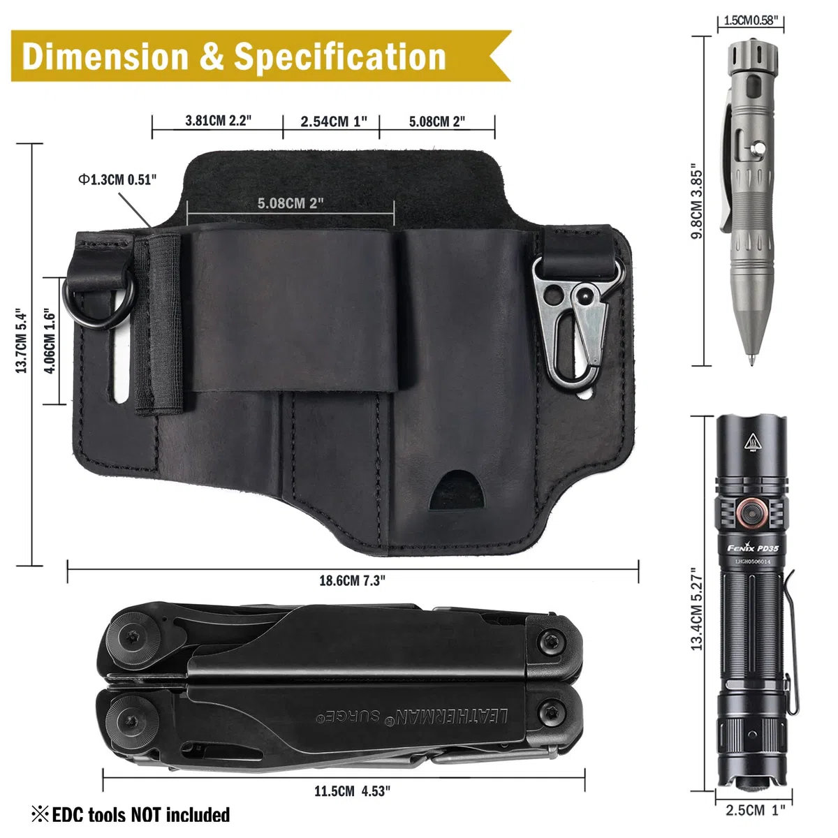 VIPERADE PJ36 Multitool Scheide Lederscheide, EDC Taschen Organizer für Herren für Leatherman Multitool, Taschenlampenhalter und Stifthalter, EDC Gürtel Organizer mit Schlüsselhalter