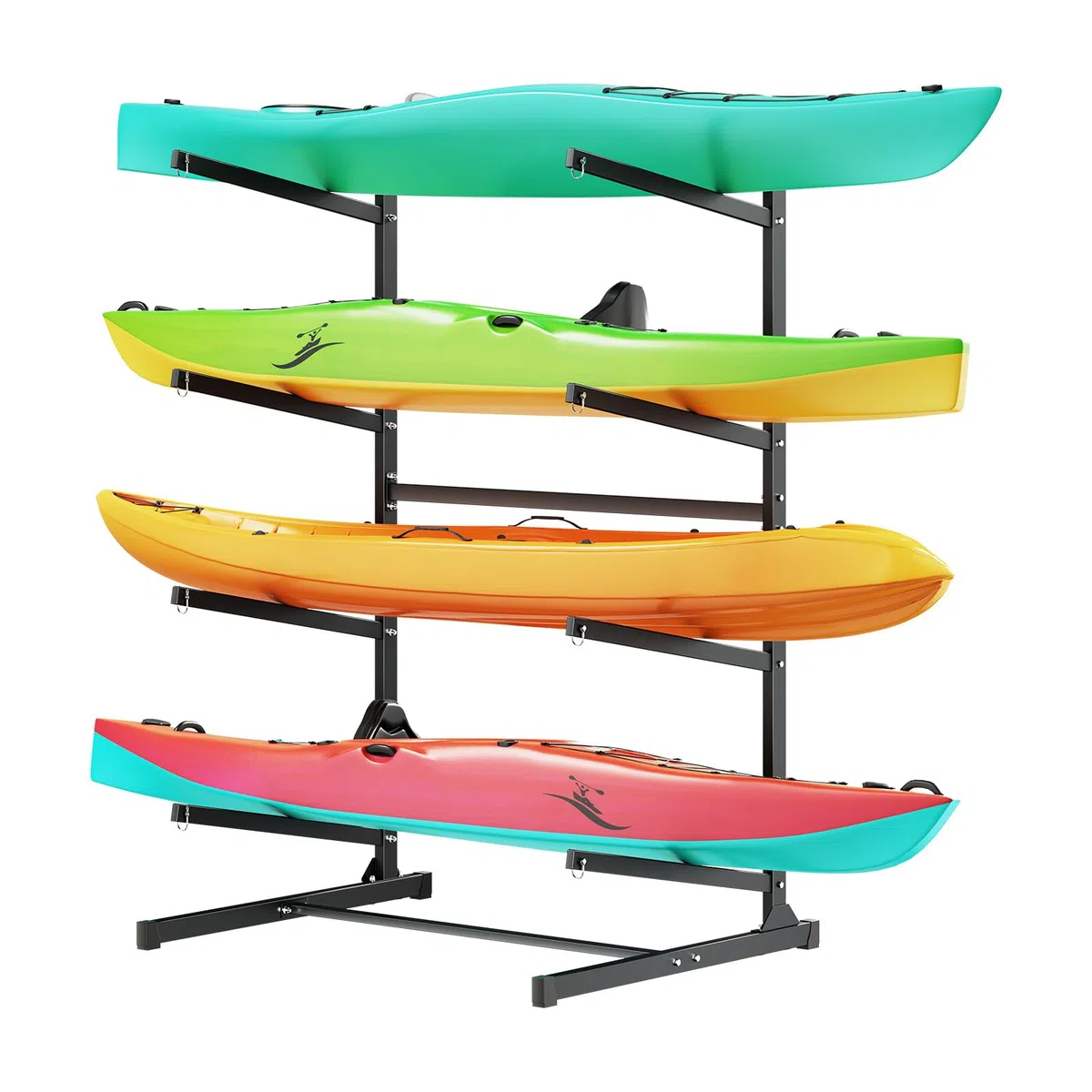 VEVOR Freistehendes Kajak-Aufbewahrungsregal für 4 Kajaks/Kanus/Surfbretter/Paddleboards, Kajakständer für Außen- und Innenbereich, Einstellbarer Kajakhalter, 90 kg Belastbarer Aufbewahrungsständer