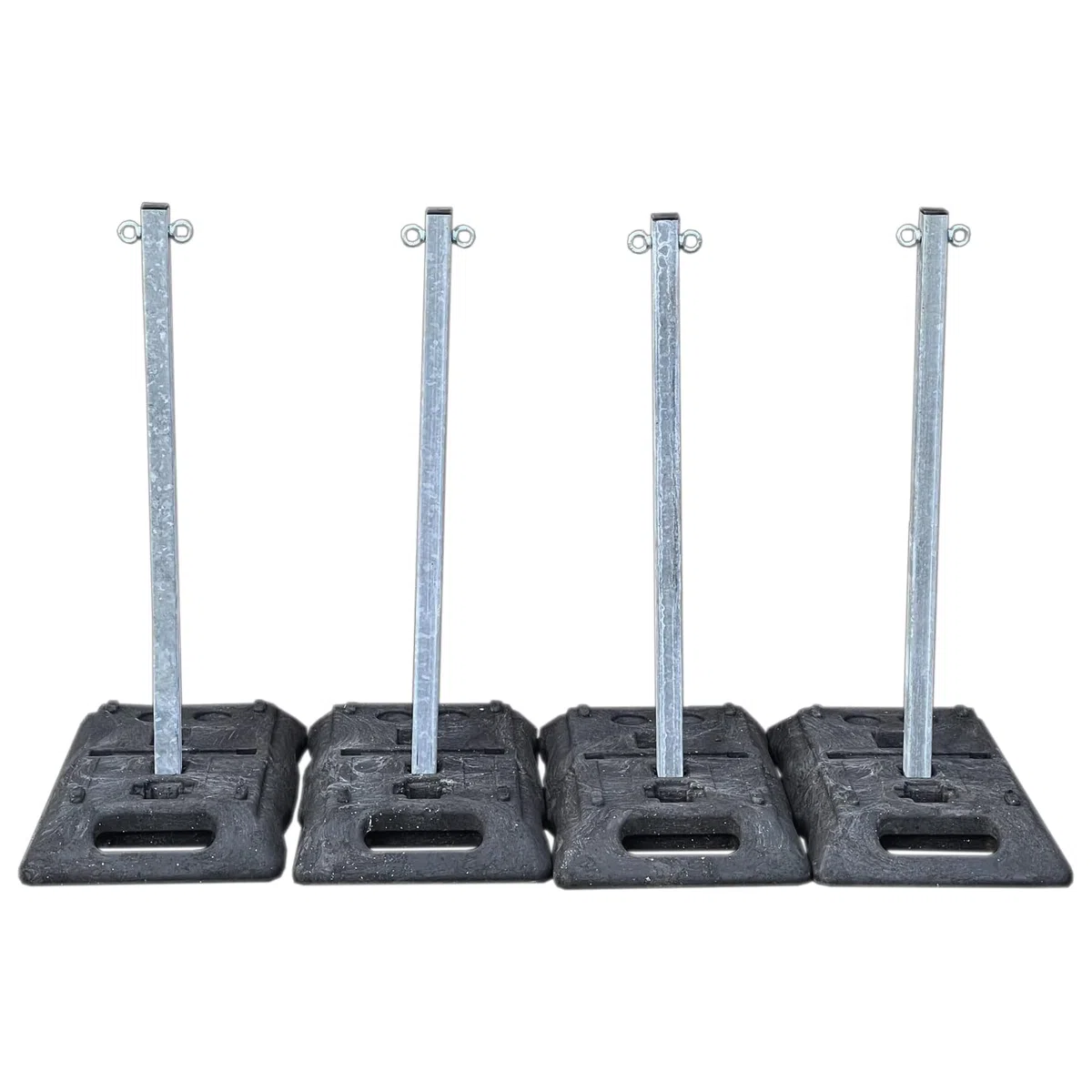 UvV Profi X40 Kettenpfosten Stahl 40 kg Set 4 x 1m x 40/40 Stahlpfosten + 15 kg schwere Fußplatte + 12,5m Absperrkette (Set B 4 Pfosten verzinkt)
