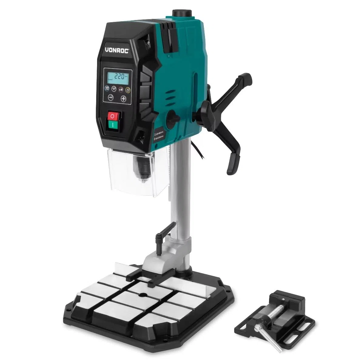 VONROC Standbohrmaschine 900W – Tischbohrmaschine – Ständerbohrmaschine - Digitales Bedienfeld mit LCD – Holz 40mm/Stahl 13mm – Kreuzlinienlaser und LED-Licht – Inkl. Zubehör