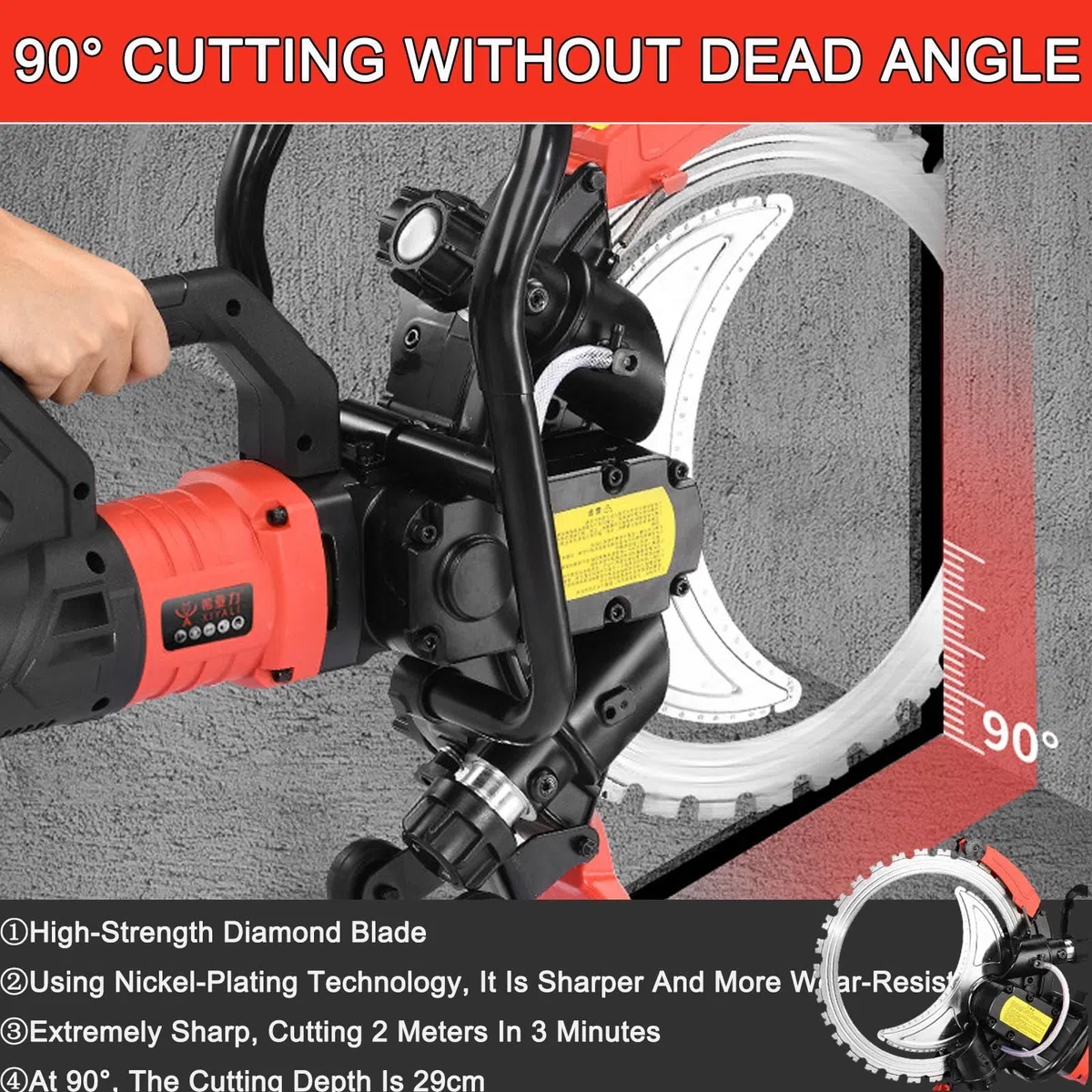 Industrielle BetonringsäGe Mit 8980 W | Intelligente Wasserversorgung Mit Verbindungswasserpumpe | 16-Zoll-Diamantklinge | 29 cm Schnitttiefe | 3000 U/Min | FüR Granit, Beton,1blade