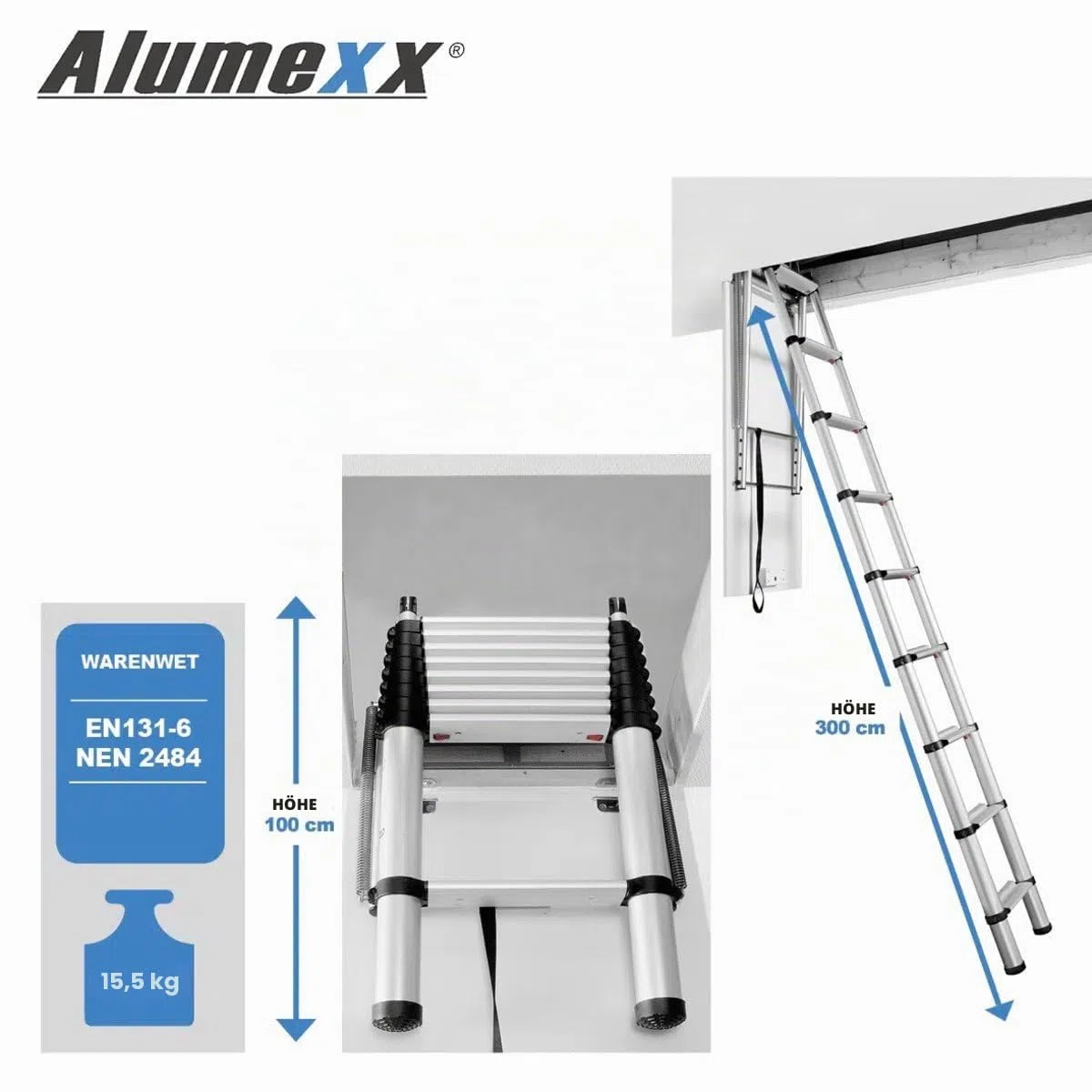 Dachbodenleiter 2,45m von TELESTEPS I Made in Sweden I Loft Line I Kompakte Qualitätsleiter mit patentiertem Premium Design I Anti-Rutschprofil I EN 14975 I 72324-541