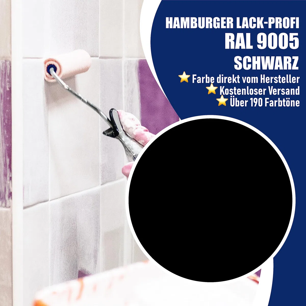 Hamburger Lack-Profi Fliesenlack GLÄNZEND Schwarz RAL 9005 Fliesenfarbe (1 L)