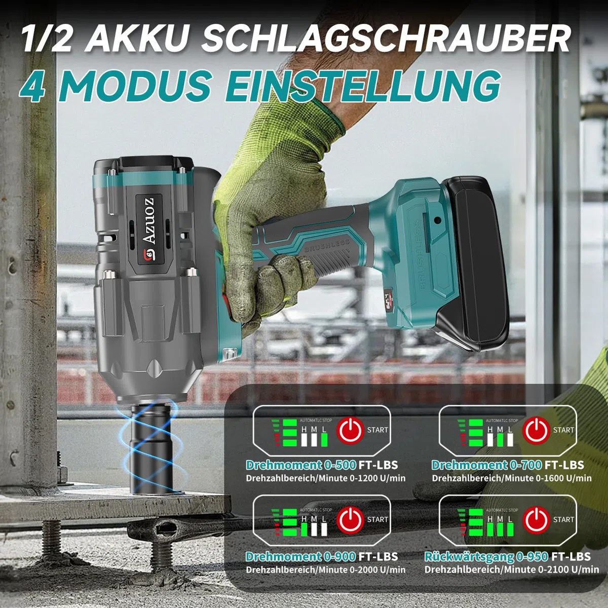 Akku Schlagschrauber 1/2 Kompatibel mit Makita 18V,Bürstenloser Schlagschrauber mit 1500 Nm/1106 FT-LBS, 4-Gang Schlagbohrschrauber 2100 U/min, Hohes Drehmoment, mit 5 Stecknüssen für Auto/Heimwerken