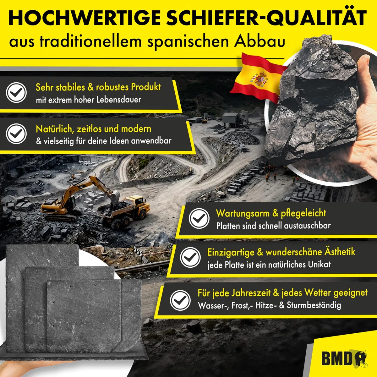 5m² (160 Stück) Naturschiefer 25x25cm Uni | 1. Wahl | spanischer Markenschiefer für Dach & Fassade | Universal Schiefer Schornstein Gaube | Dachdecker Qualität 1. Sortierung