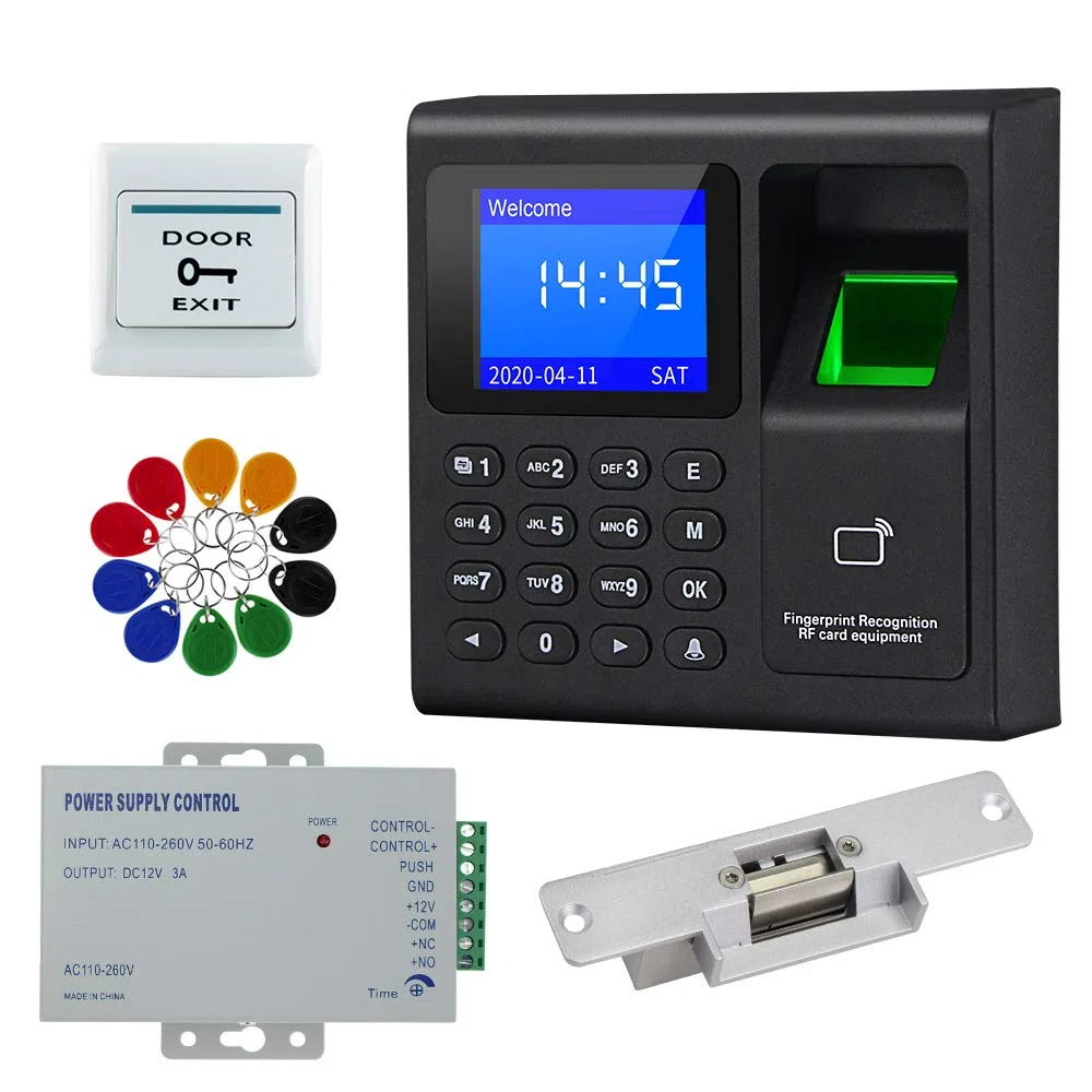 Kartenkennwort Fingerabdruck RFID-Türzugriffskontrollsystem-Kit,Home Security Proximity Door Entry-Tastatur,Ausgangstaste,10 Schlüsselanhänger (NC Electric Strike Lock)