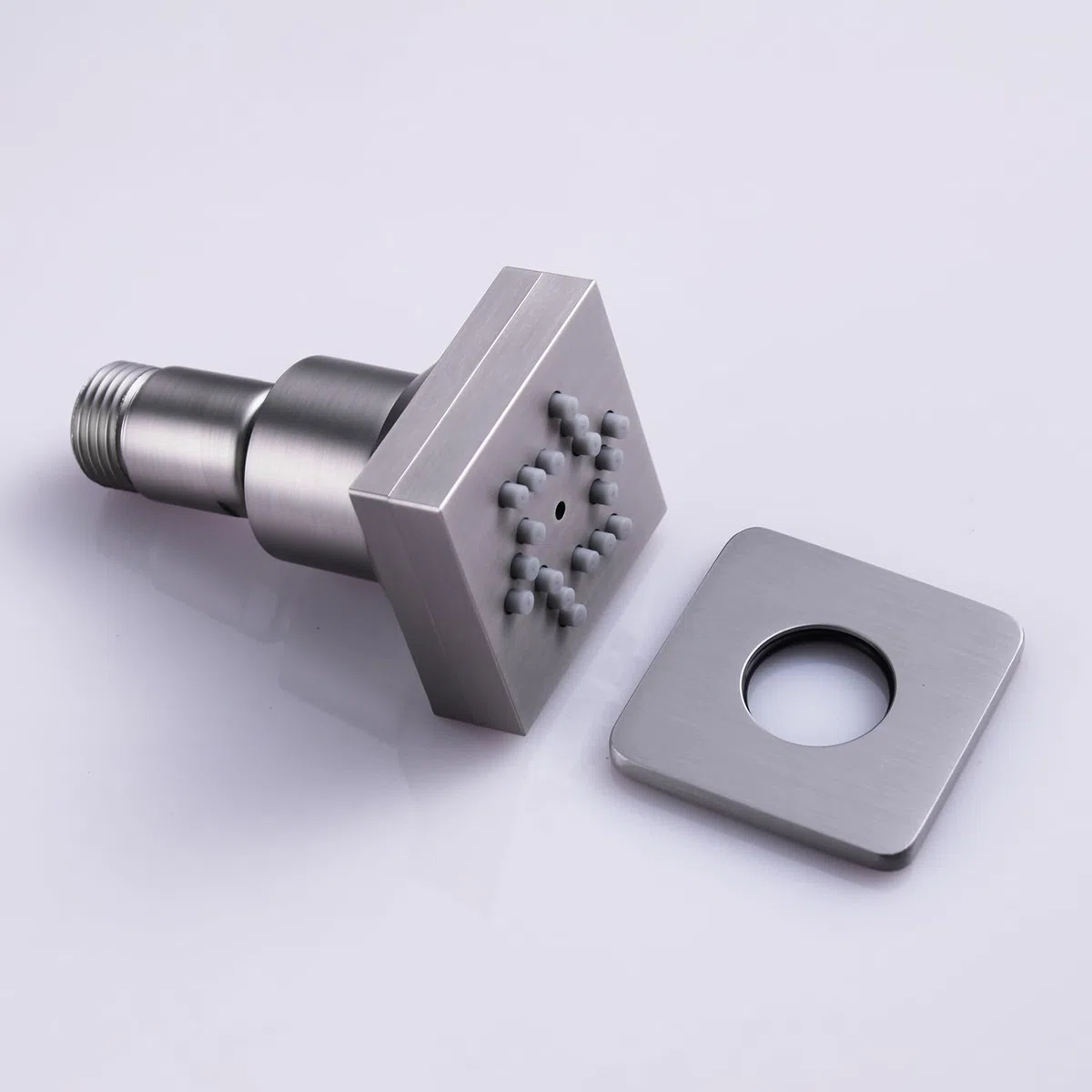 Duschkopf-Sprühdüse, gebürstetes Nickel, Messing, quadratisch, Wandmontage, 2 Funktionen, schwenkbar, Massagedüse, 4 Stück