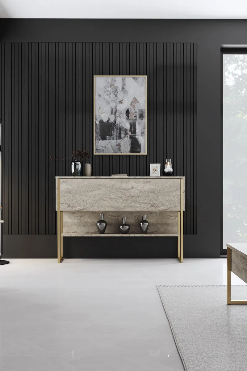 Holzkonsole "Luxe" - 120 x 30 x 80 cm - Travertin Gold