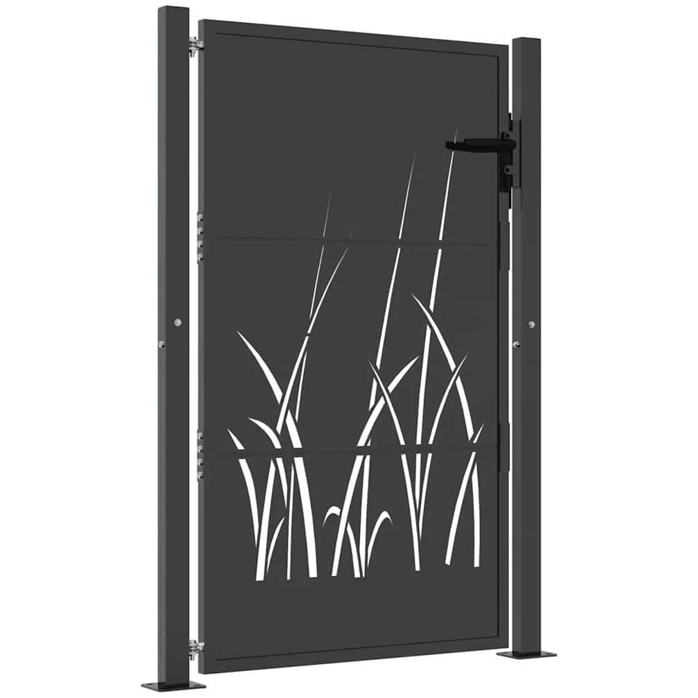 vidaXL Gartentor, Gartentür mit Gras-Design, Abschließbar Hoftor Eingangstor für Garten Terrasse, Tor Zauntor Gartenpforte, Anthrazit 100x125 cm Stahl