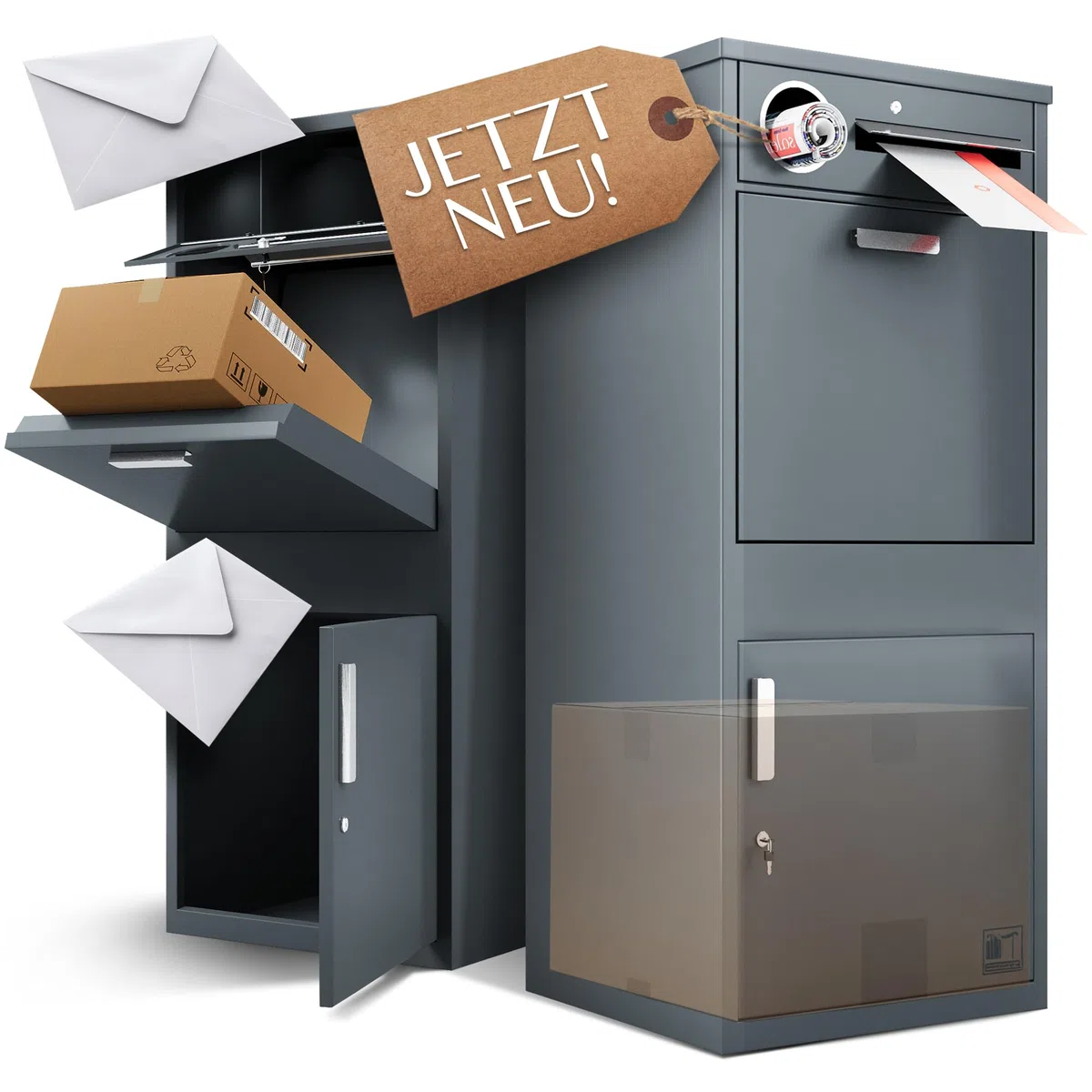Paketbox mit Zeitungsfach - Paketbriefkasten Witterungsbeständig, Briefkasten mit Paketfach Anthrazit, Paketkasten, Diebstahlschutz, Paketbox draussen groß XXL Montageanleitung