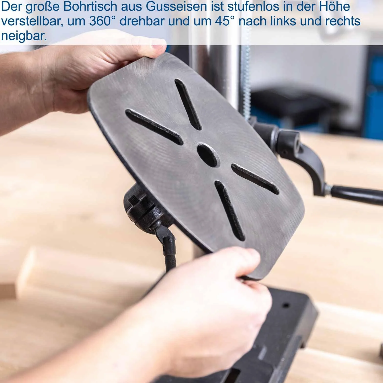 Scheppach Tischbohrmaschine TBM300Vario mit 80mm Bohrtiefe | Leistung 750W | Bohrfutter 1-16mm | Drehzahl 440–2580min-1 | Schnellspannbohrfuter, Digitaldisplay, Laser & LED | Holz, Kunststoff & Metall