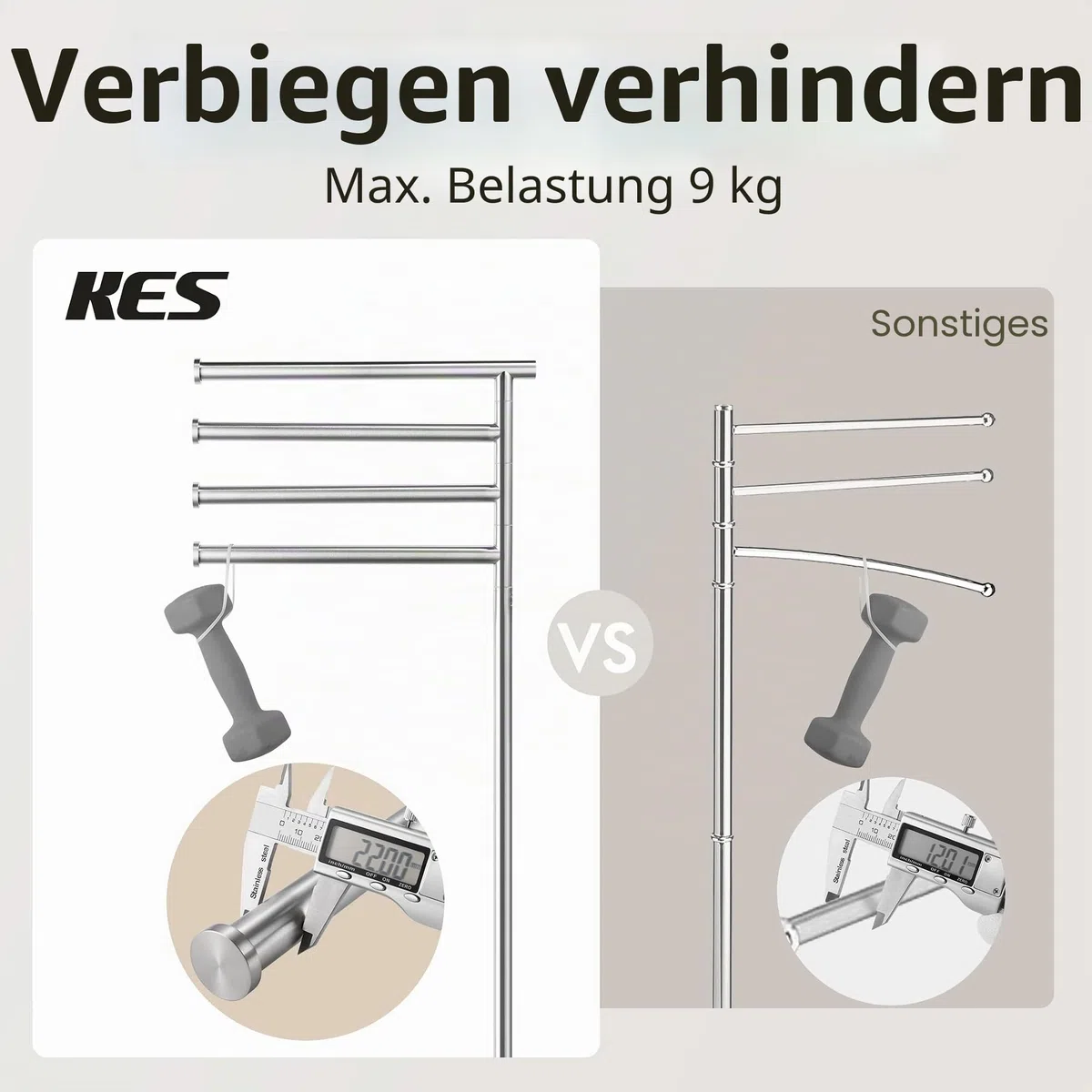 KES Handtuchhalter Stehend Handtuchhalter 4 Armig Schwenkbar Handtuchständer Freistehend Marmor Bad Gebürstet, BTH219S4-2