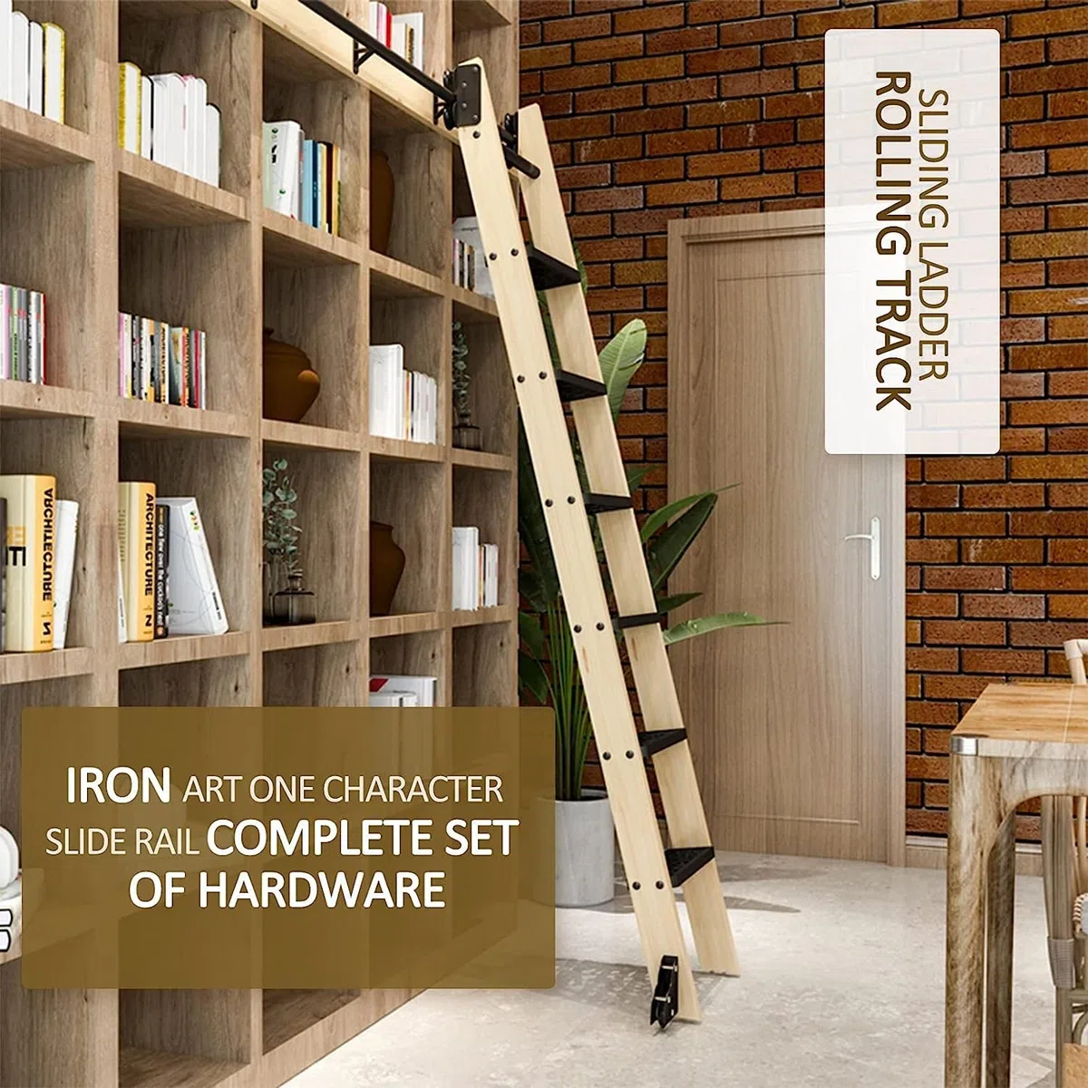 Library Rolling Ladder Track Full Set Hardware, with Floor Roller Wheel Mobile Leiter Track Carbon Steel Slide, Sliding Barn Door Kit (No Ladder) (Size : 6.6ft/200cm Track Kit)